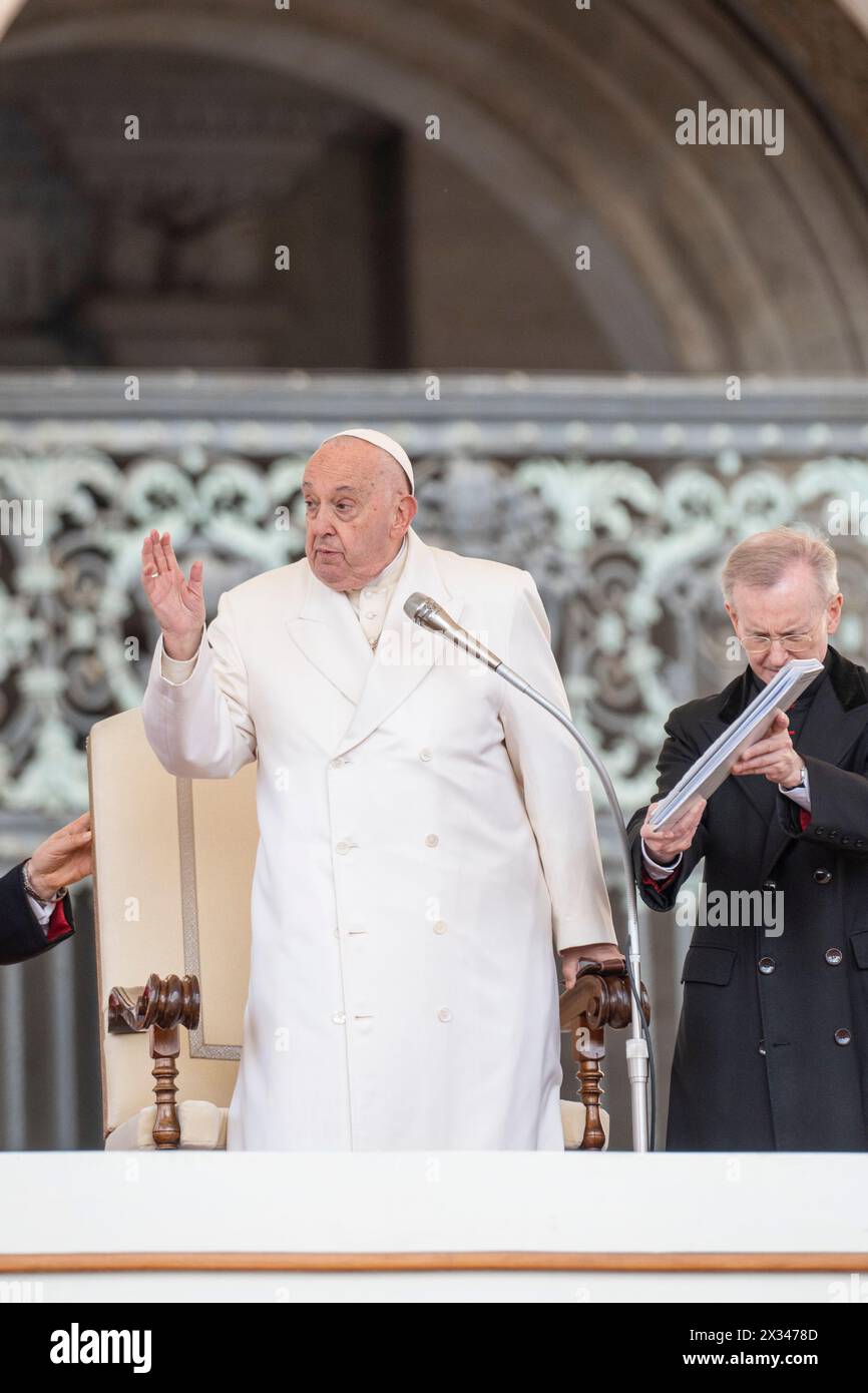 Vatican, Vatican. 24th Apr, 2024. Pope Francis delivers his blessing during the Wednesday General Audience at St. Peter's Square. (Photo by Stefano Costantino/SOPA Images/Sipa USA) Credit: Sipa USA/Alamy Live News Stock Photo