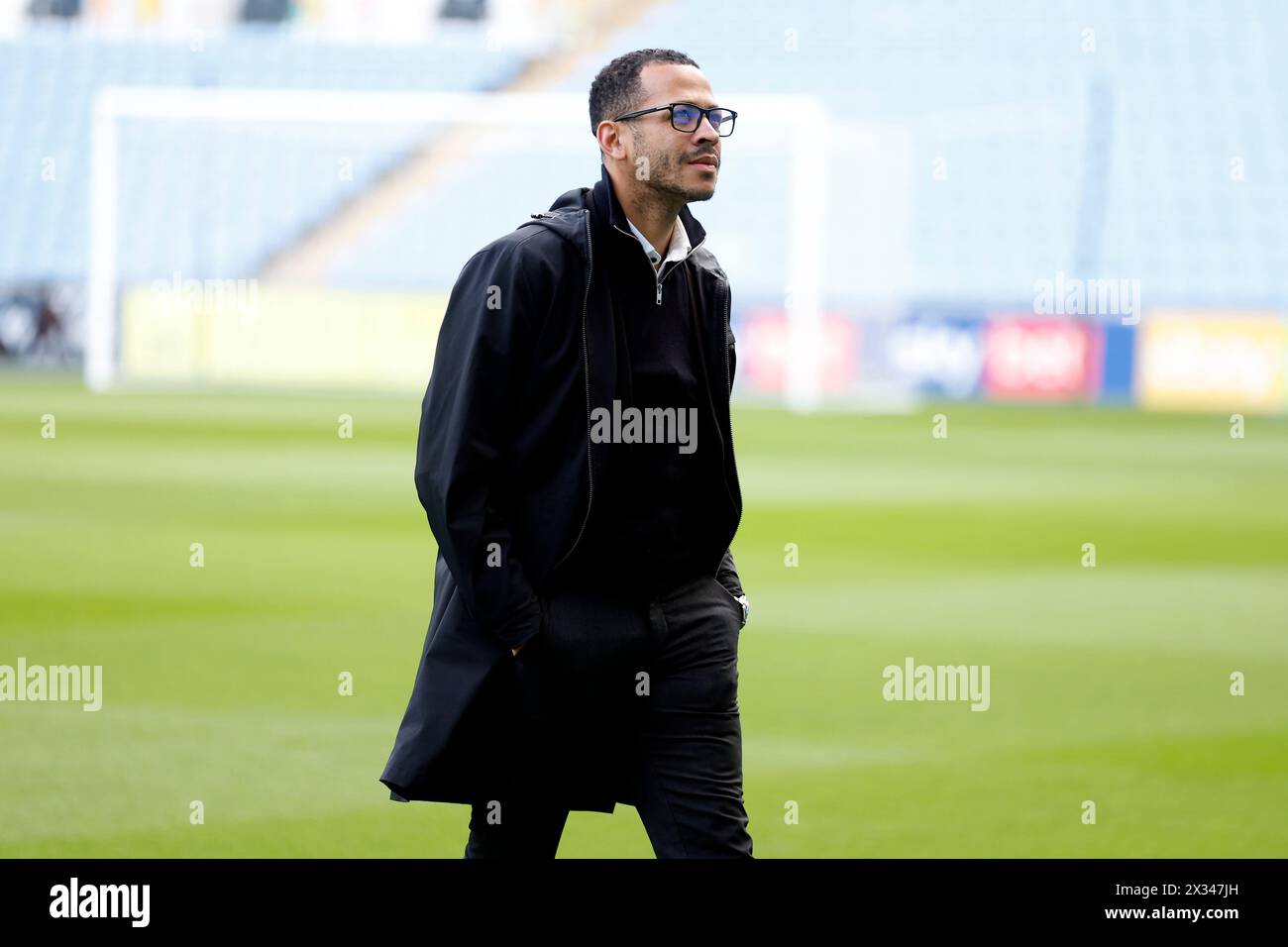 Hull City manager Liam Rosenior inspects the pitch before the Sky Bet Championship match at Coventry Building Society Arena, Coventry. Picture date: Wednesday April 24, 2024. Stock Photo