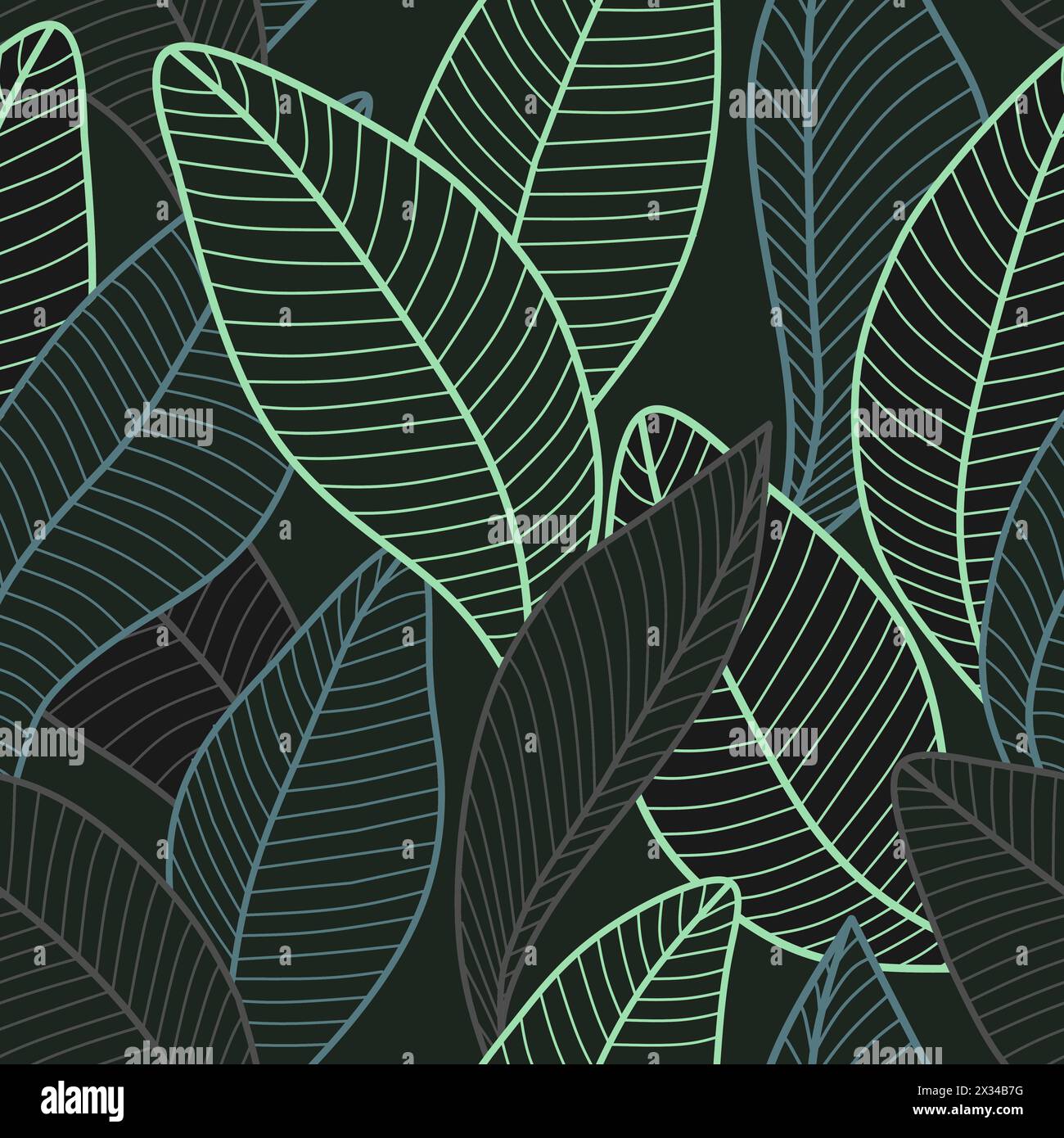 Vector seamless pattern with stylized leaves. Background Curved lines ...