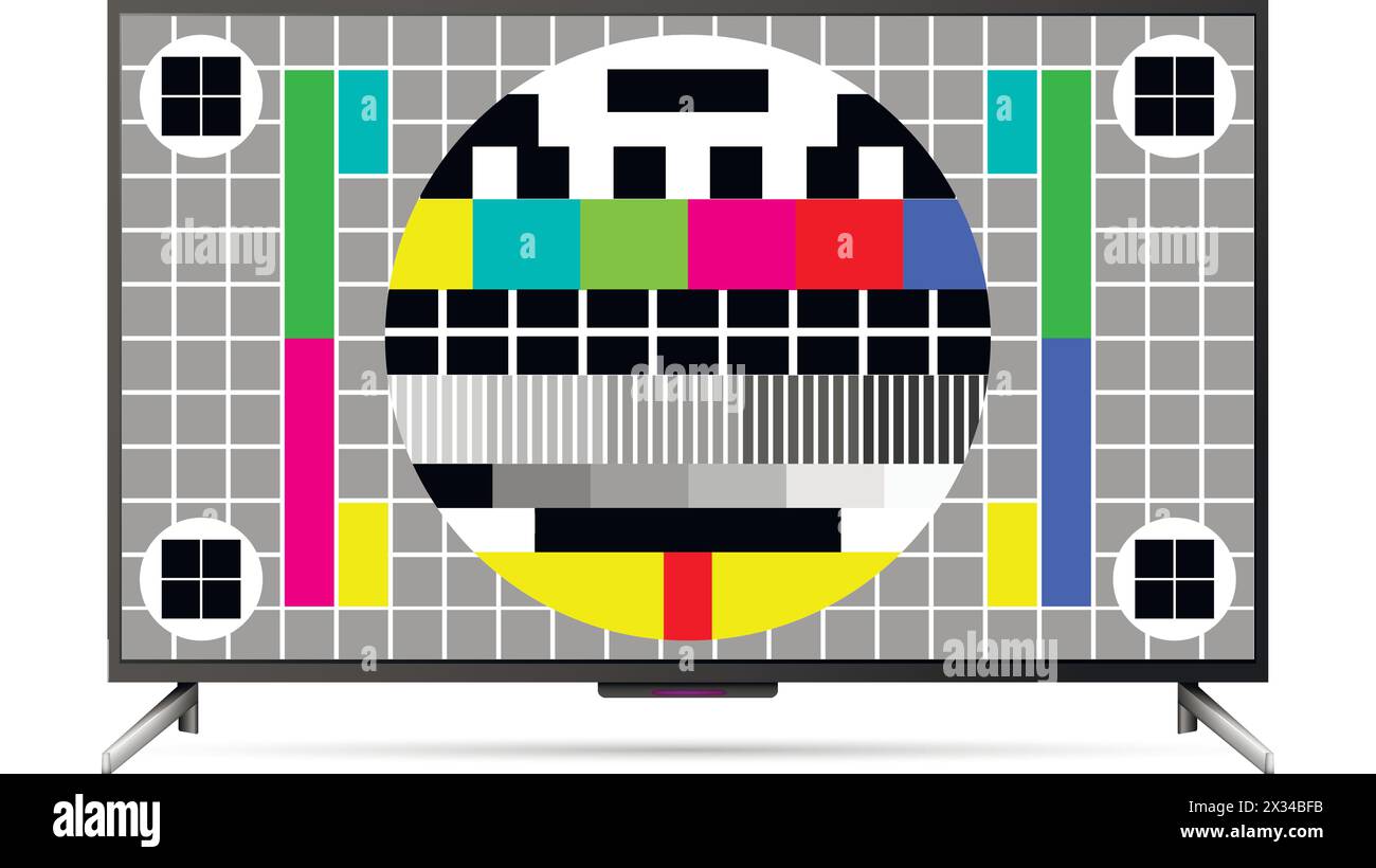 TV with test pattern screen. Vector illustration. Stock Vector