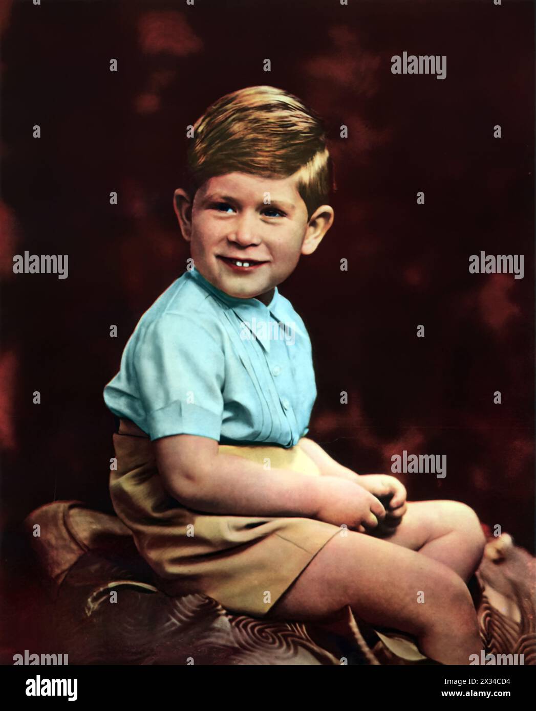 This portrait captures a young Prince Charles III at age 4, taken in 1952. The image offers a glimpse into the early life of the royal before he assumed his future responsibilities as the King of the UK and the Commonwealth realms. Stock Photo