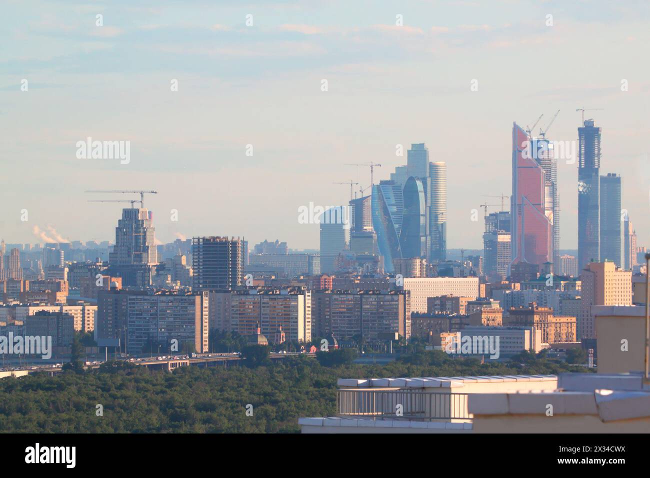 MOSCOW, RUSSIA - JUN 24, 2014: Building of Moscow International Business Center (Moscow-City). Construction of complex began in 1995 and continues. Stock Photo