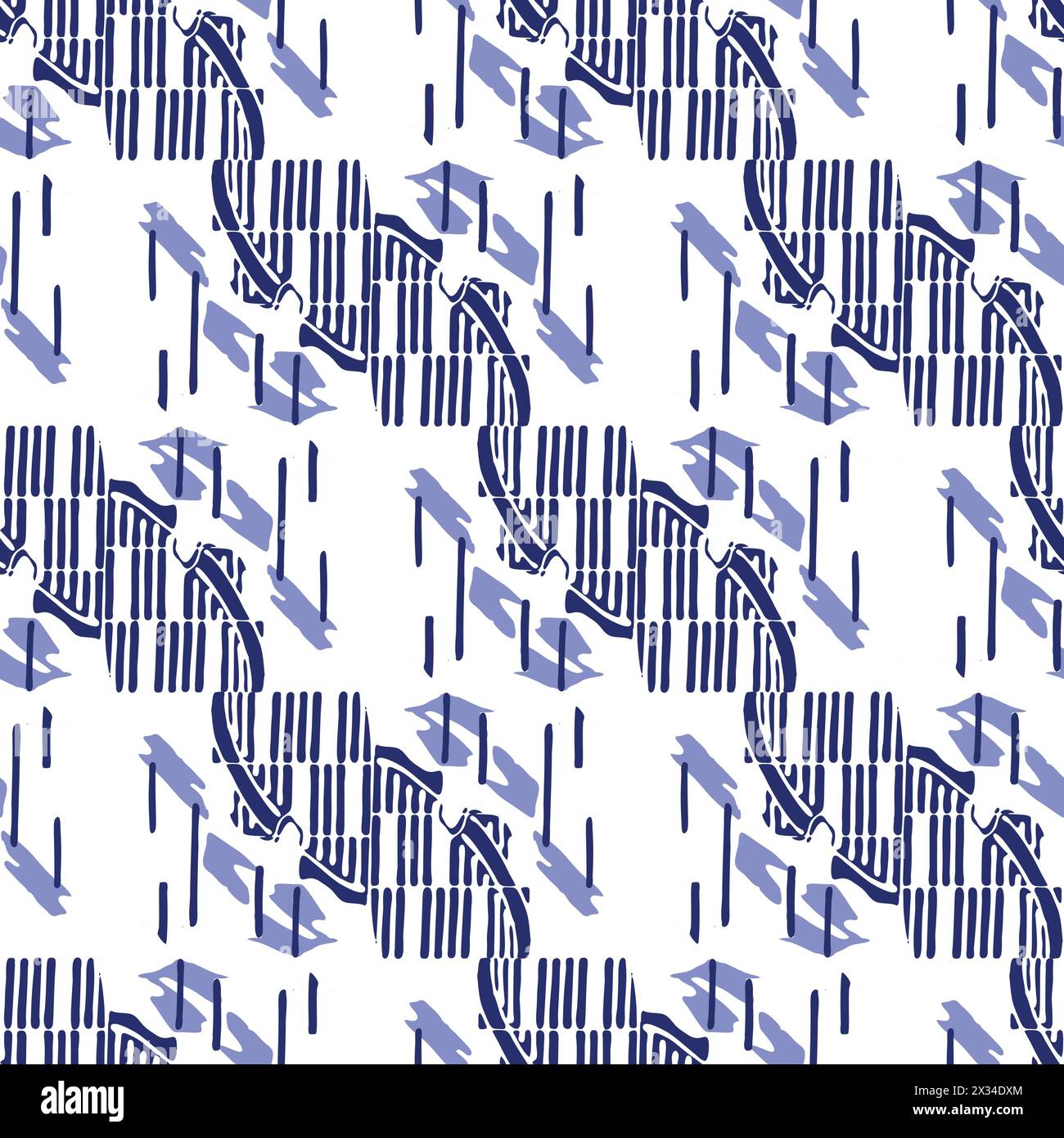 Indigo blue Japanese block print effect pattern. Seamless hand made ...
