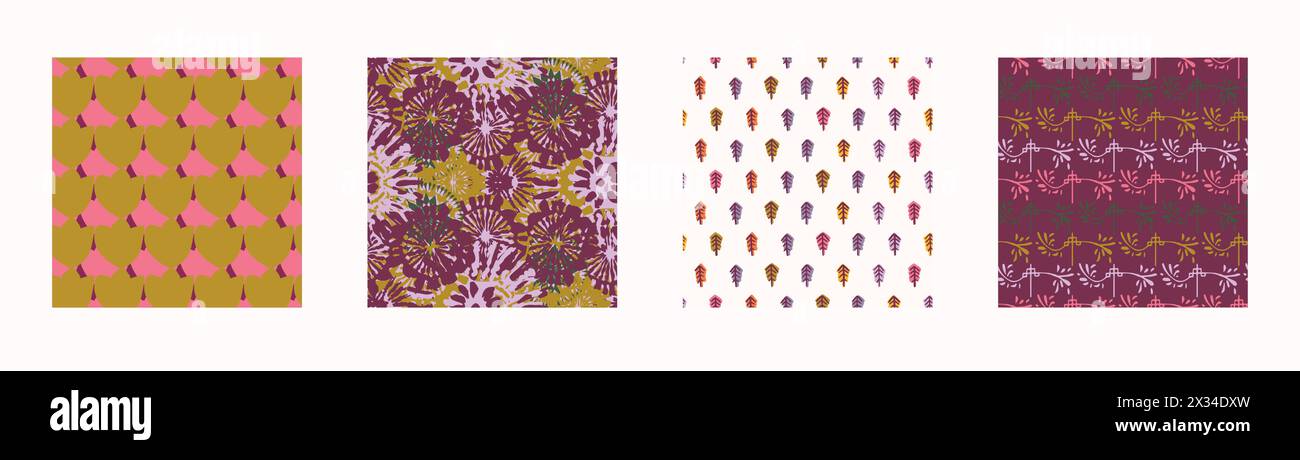 Retro geo botanical vector pattern collection in elegant style. Luxury ...
