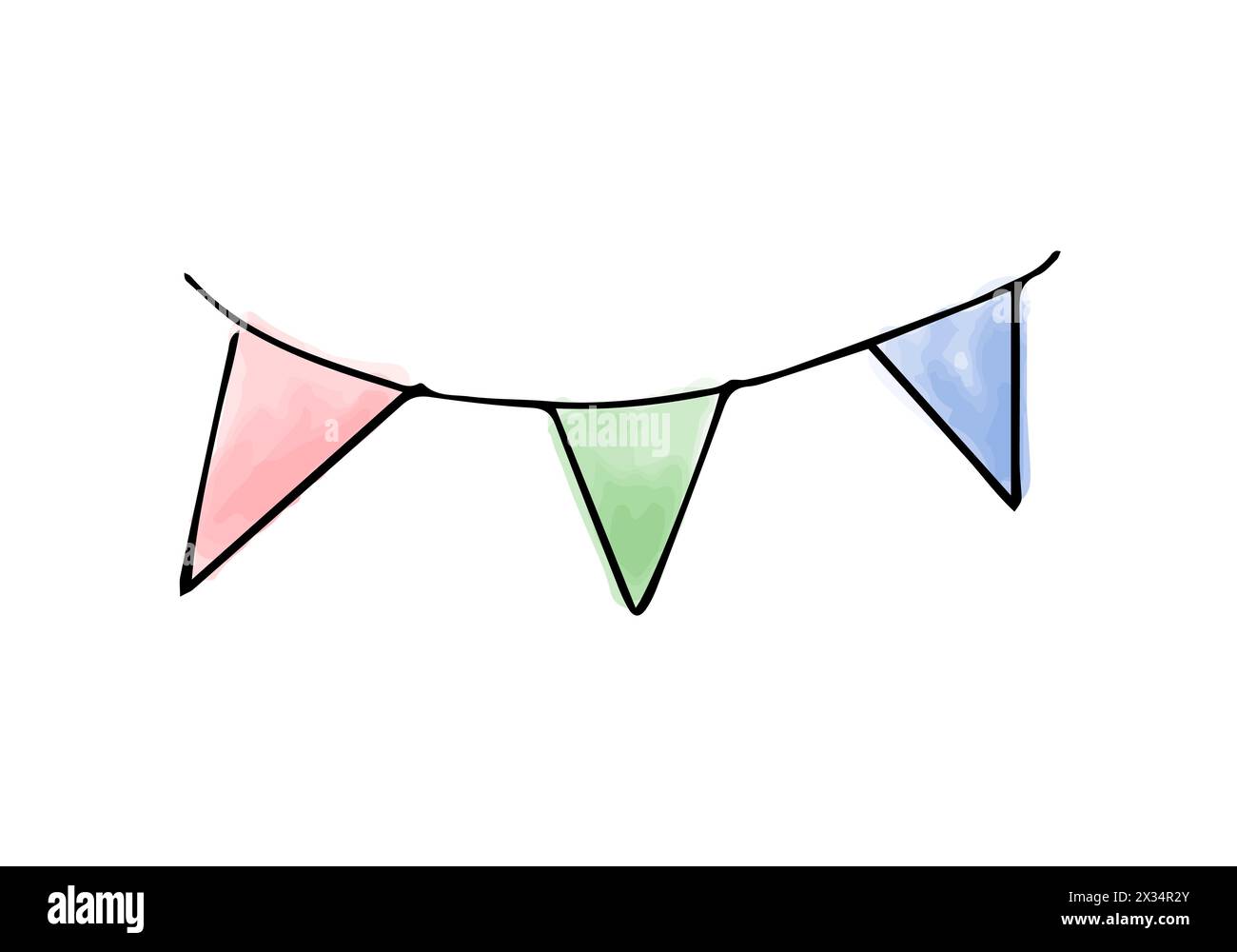 Garland with flags. Watercolor doodle element. Vector illustration. Stock Vector