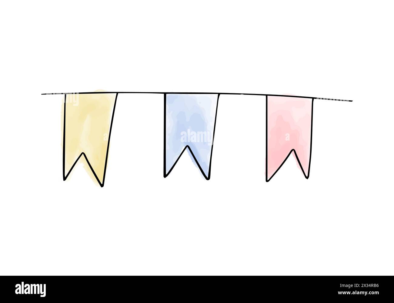 Garland with flags. Watercolor doodle element. Vector illustration. Stock Vector