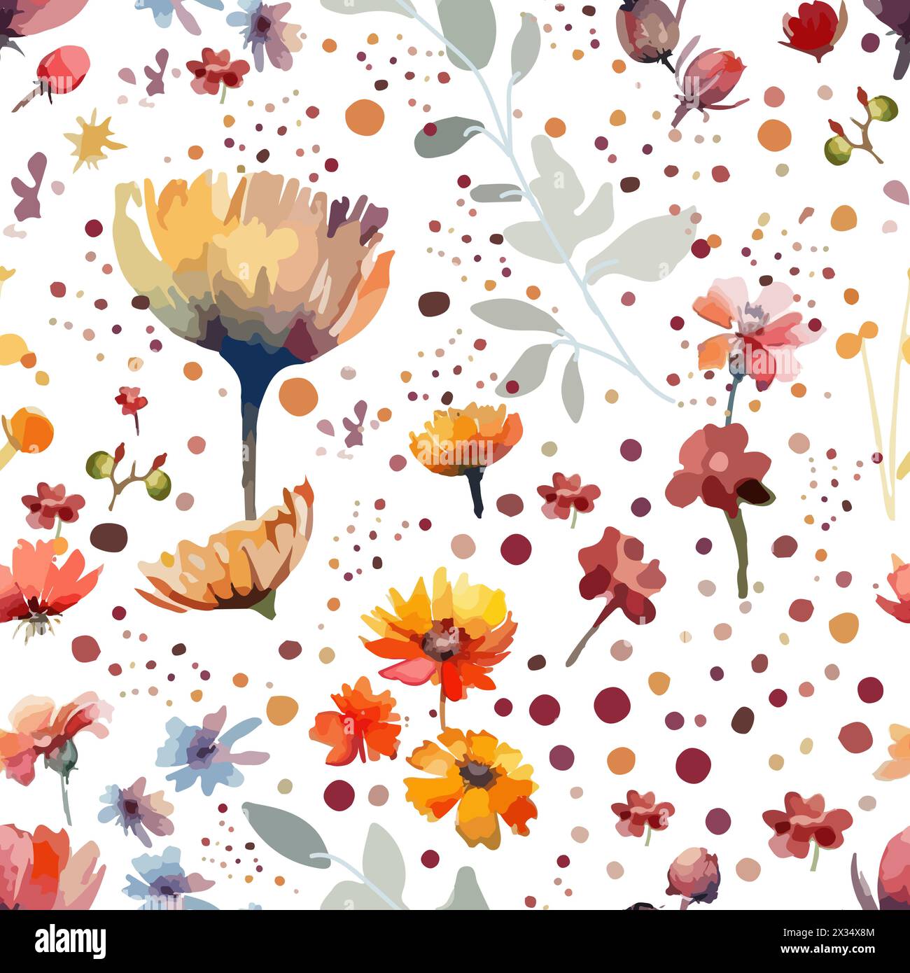Different watercolor flowers seamless pattern. hand drawing. Not AI ...
