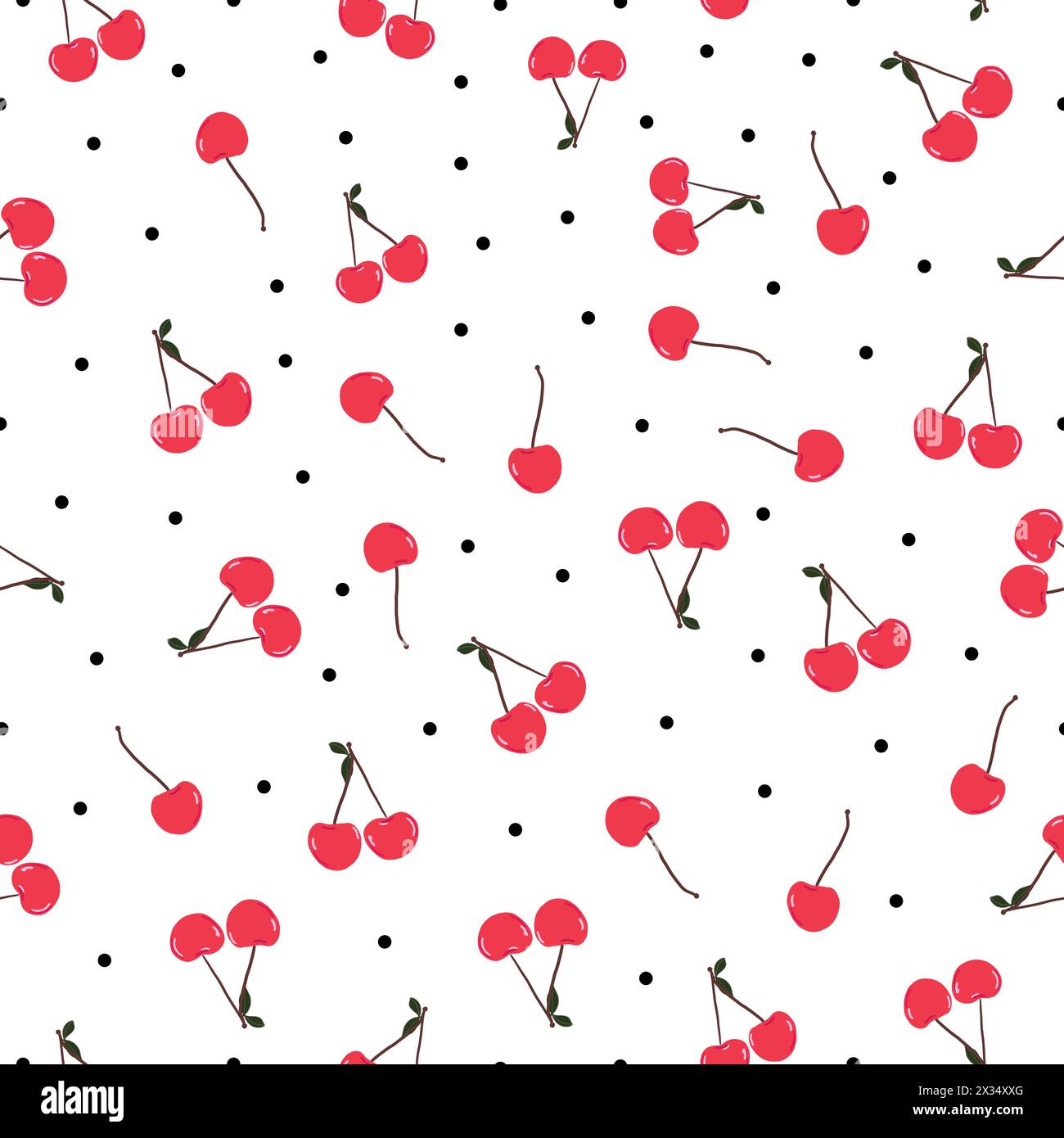 Cherries and dots seamless fabric design pattern Stock Vector