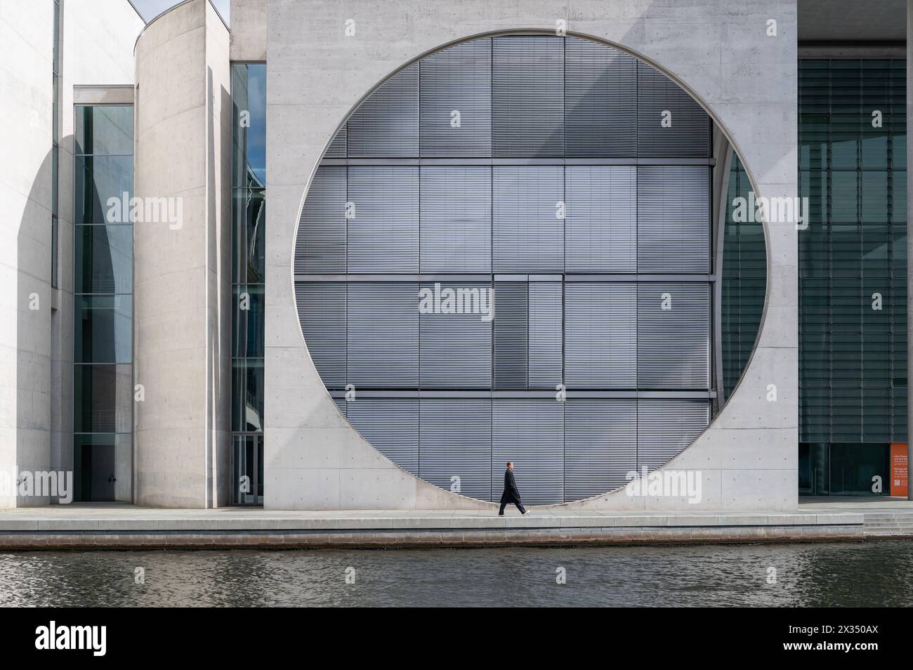 23.04.2024, Berlin, Germany, Europe - View of the futuristic Marie-Elisabeth-Lueders-Haus building along the Spree River in the government district. Stock Photo