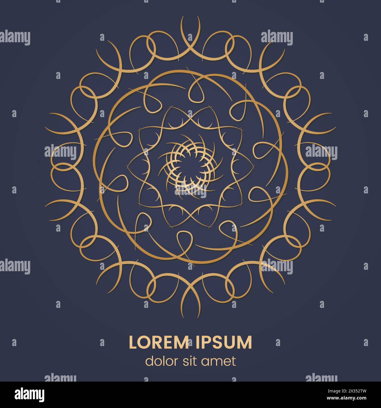 Vintage geometric circular element. Vector gold monogram on dark blue background. Vector illustration Stock Vector