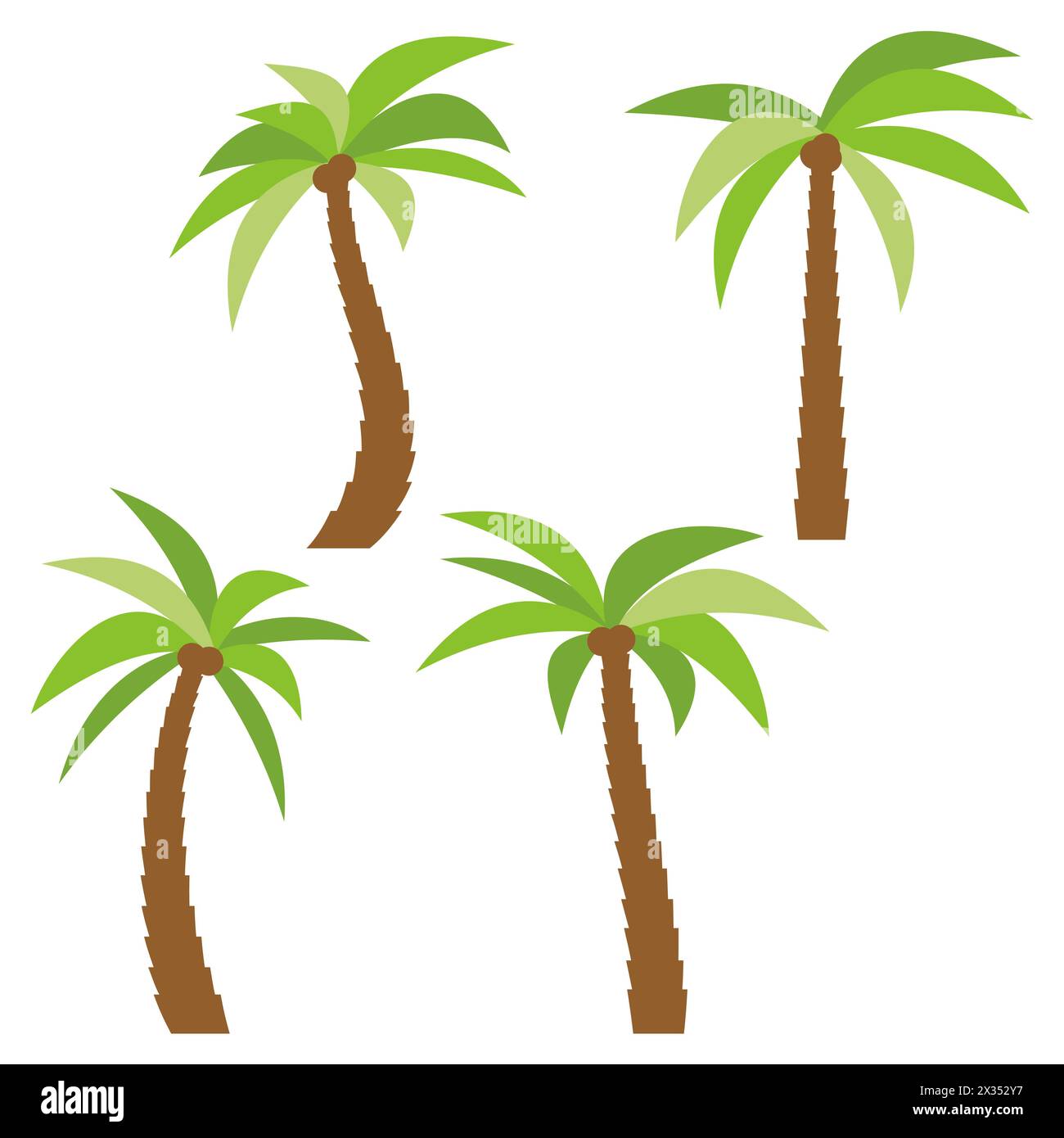 Set of four different cartoon palm trees isolated on white background. Vector illustration Stock Vector