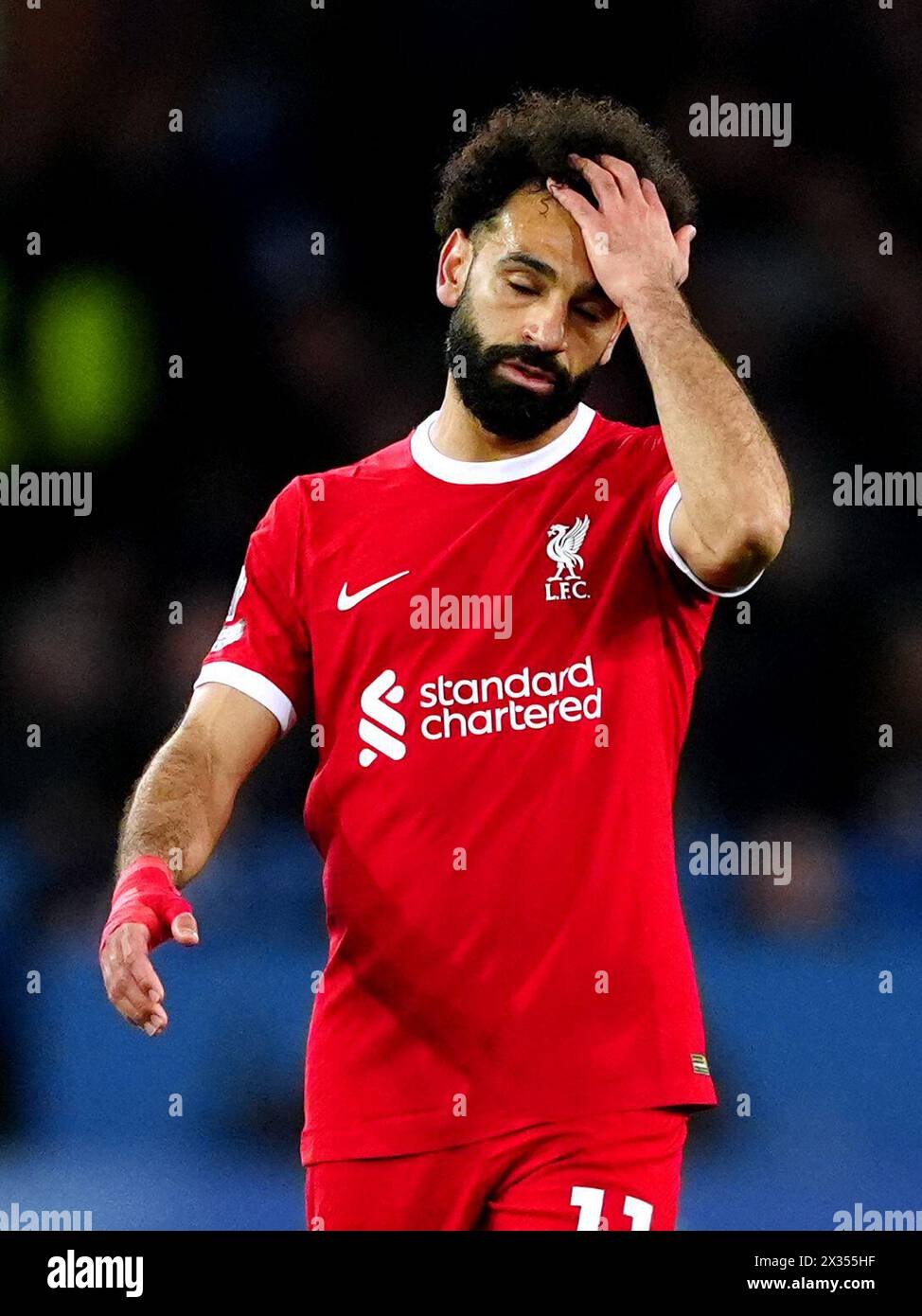 Liverpool's Mohamed Salah appears dejected during the Premier League match at Goodison Park, Liverpool. Picture date: Wednesday April 24, 2024. Stock Photo