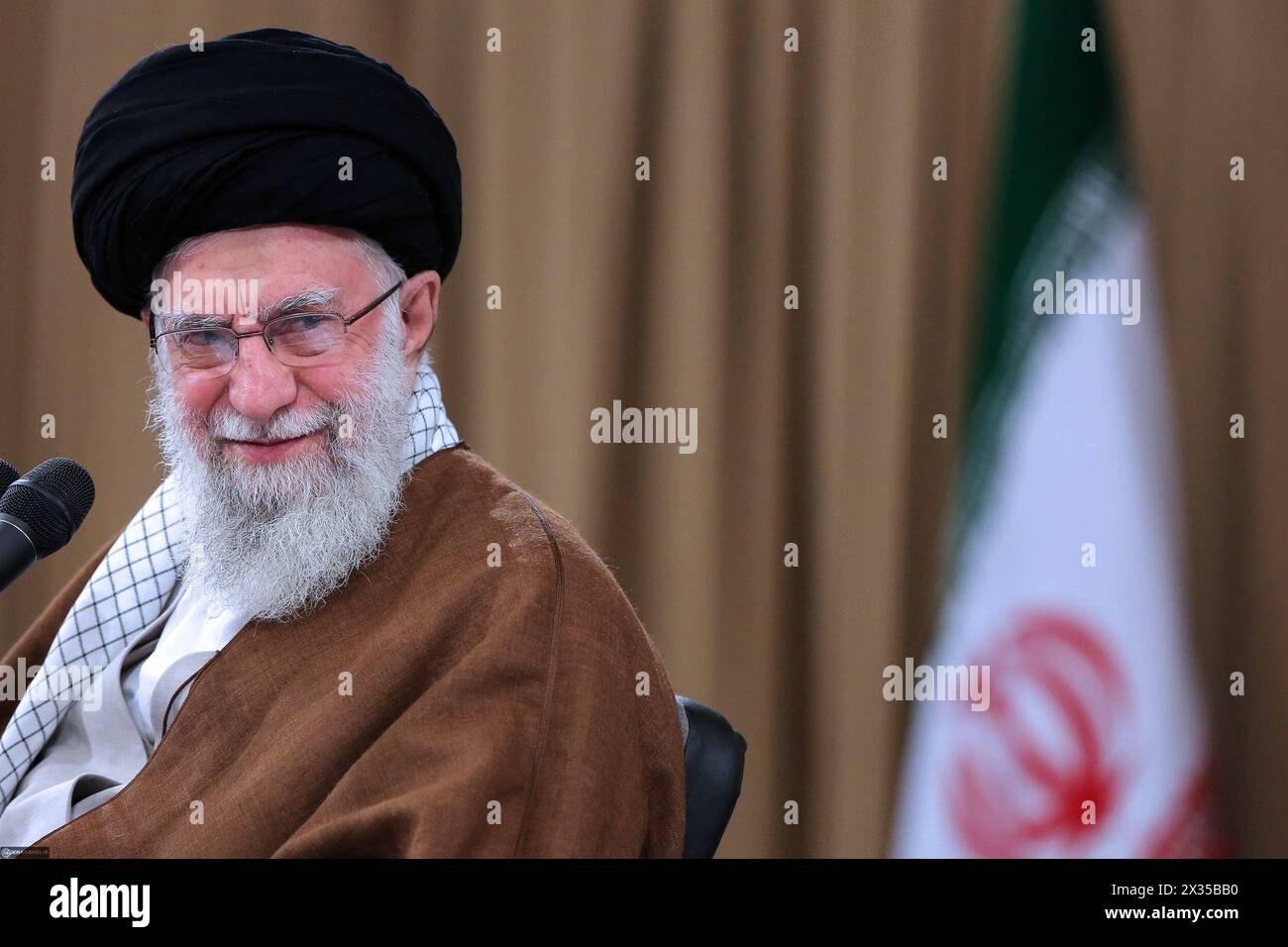 Tehran, Iran. 24th Apr, 2024. Iranian Supreme Leader Ayatollah ALI KHAMENEI meeting with a group