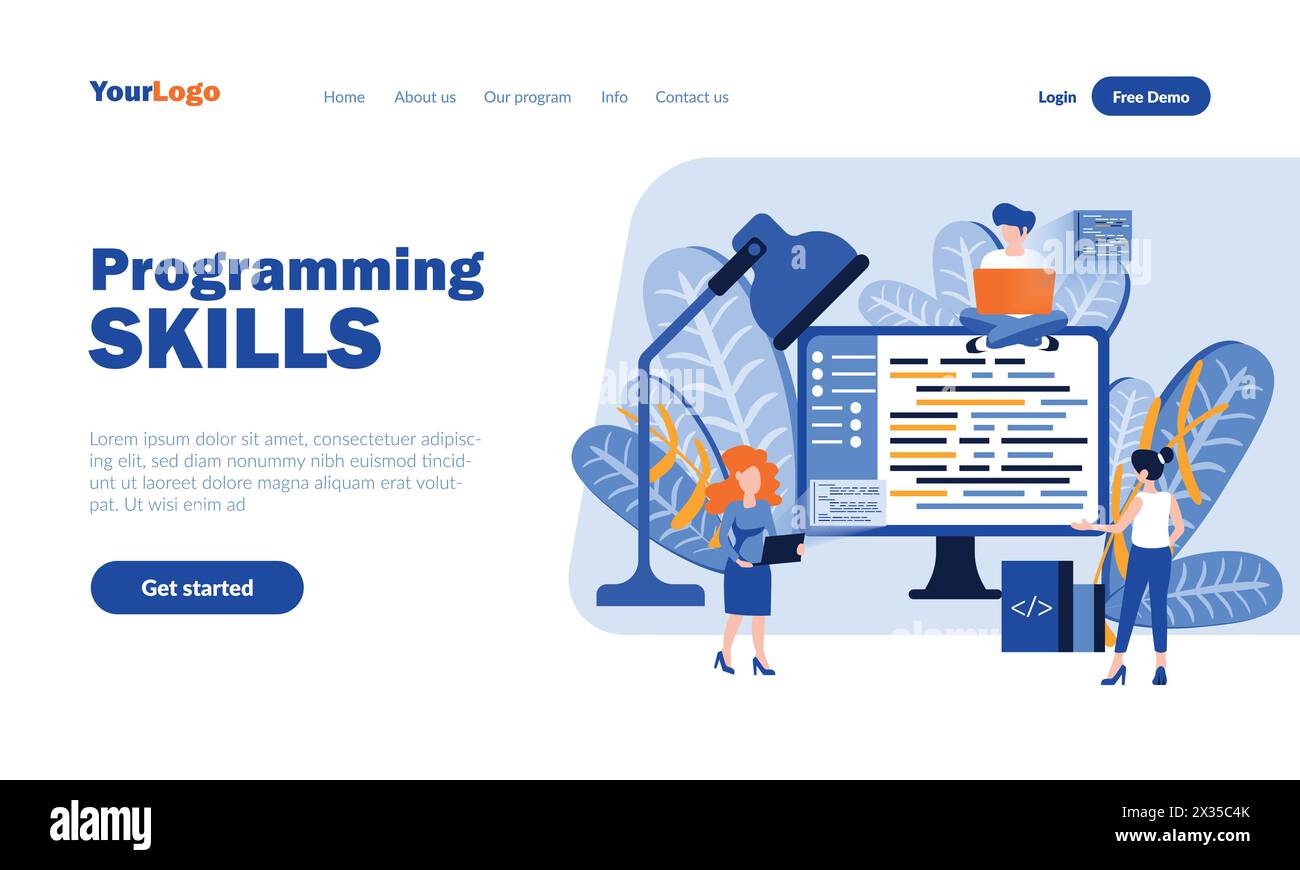 Programming skills vector landing page template with header. Software ...