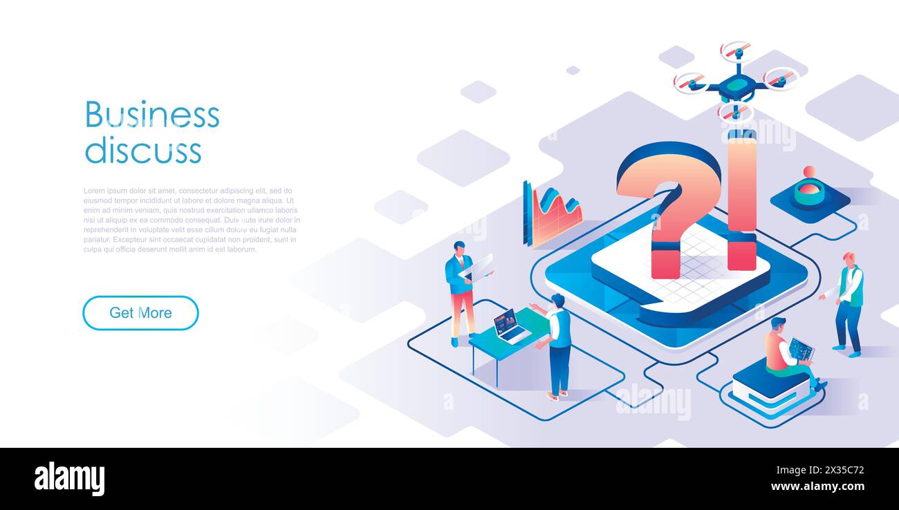 Business discuss isometric landing page vector template. Corporate