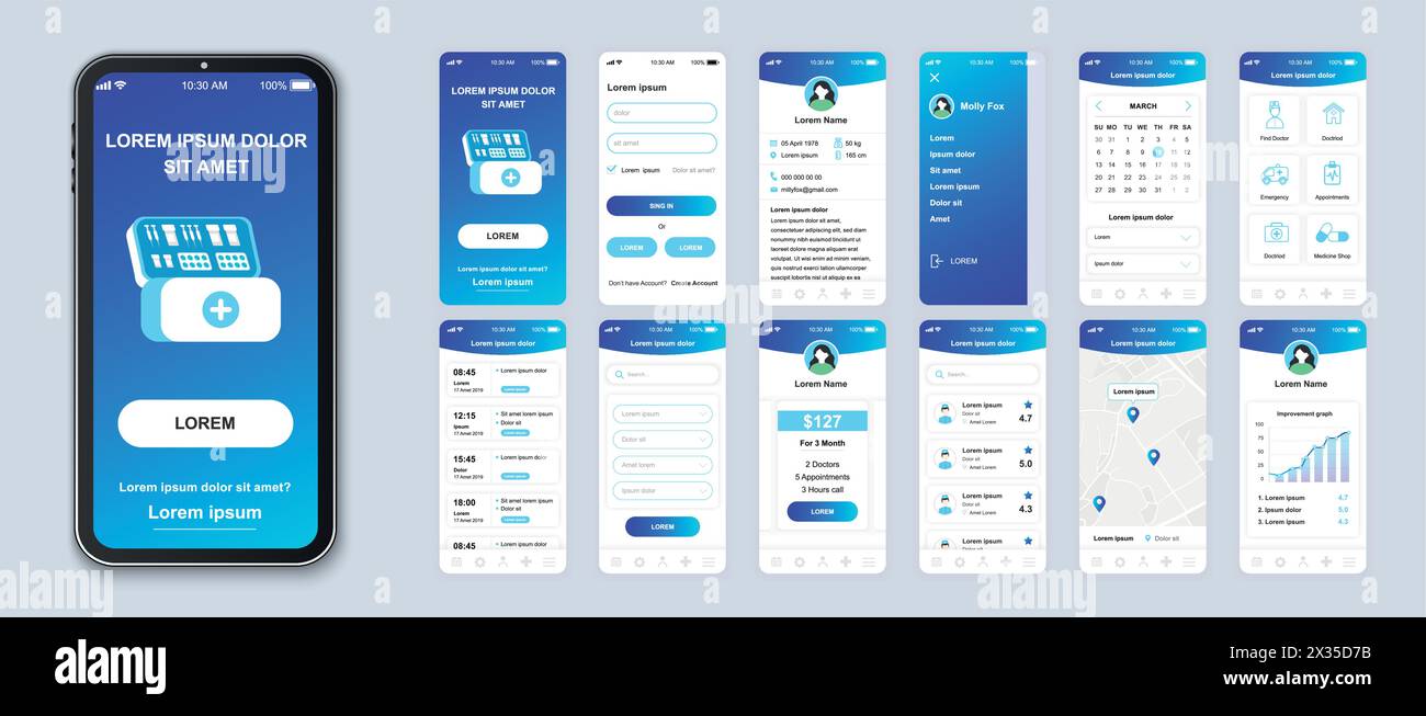 Medicine smartphone interface vector templates set. Healthcare mobile ...