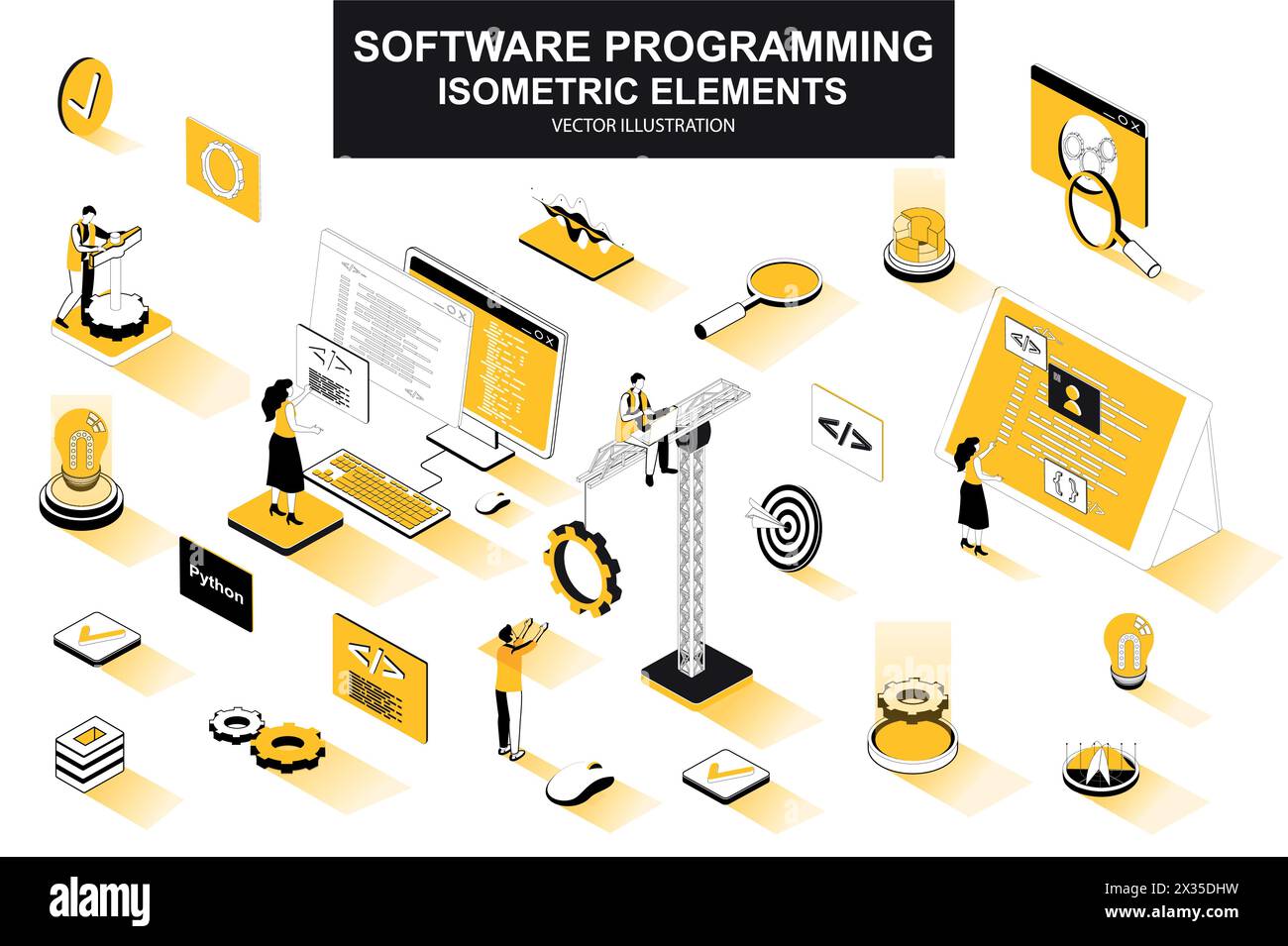 Software programming bundle of isometric elements. Program languages ...