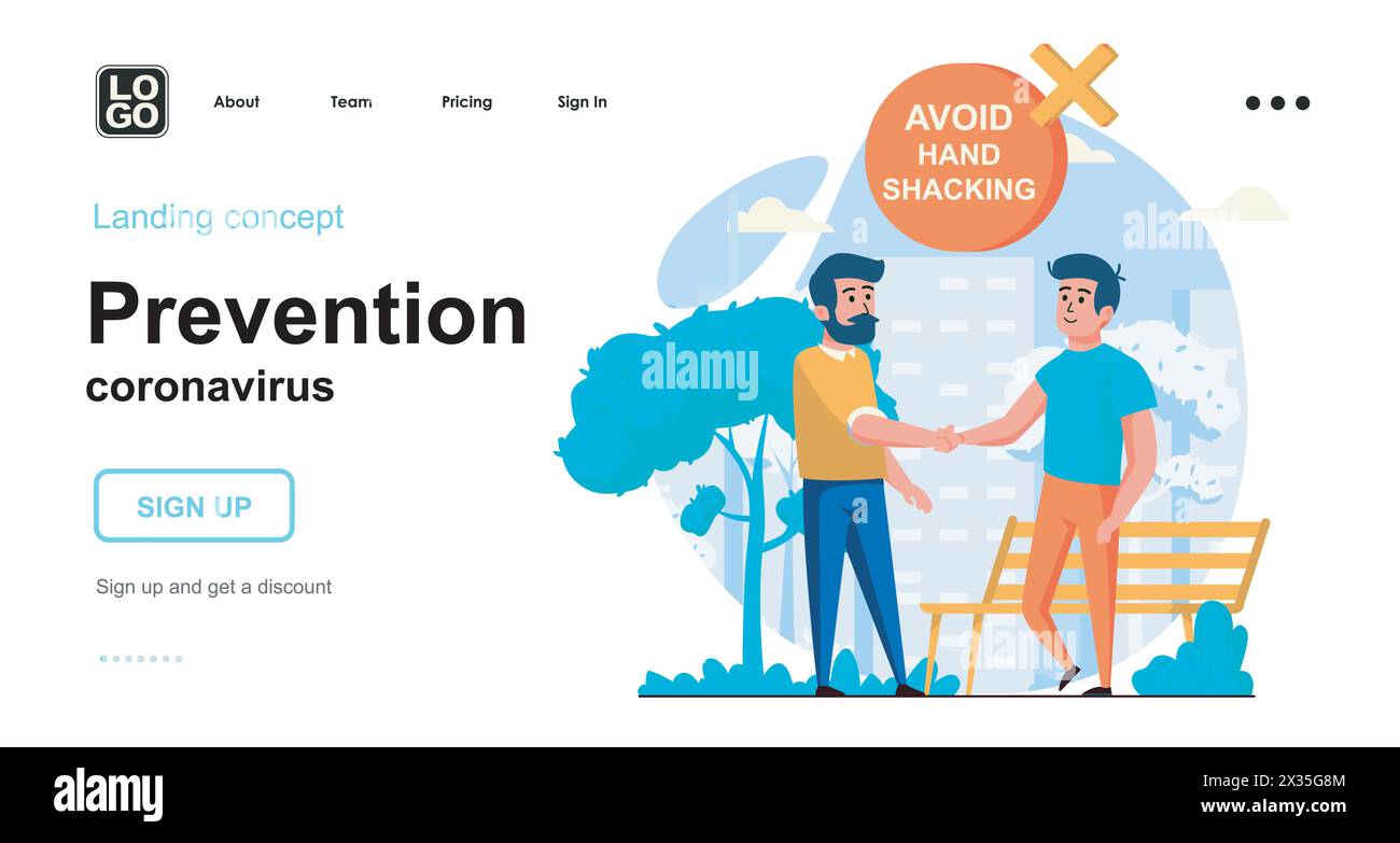 Prevention coronavirus web concept. Men must avoid hand shaking and ...