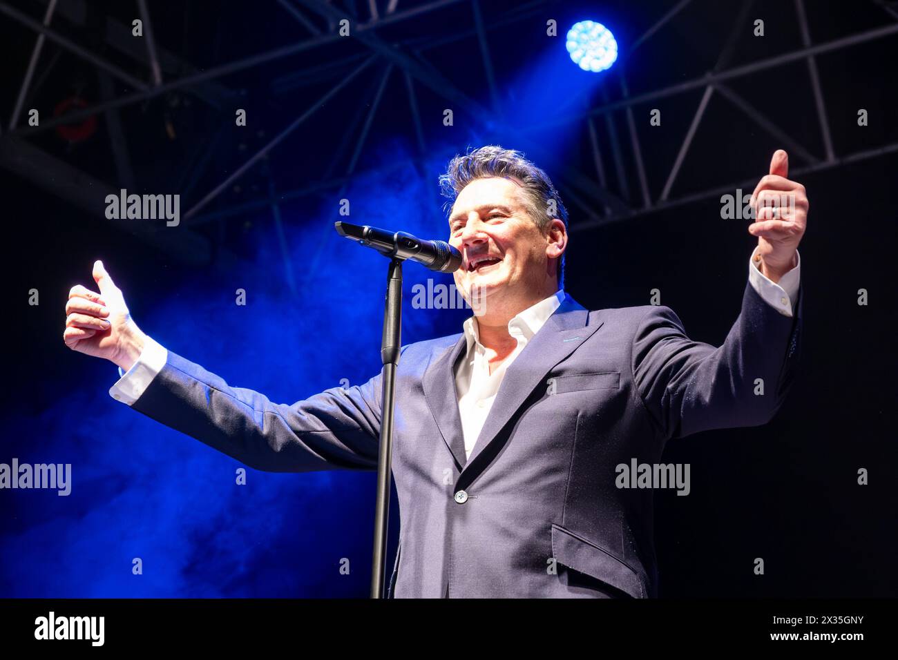 Tony Hadley, stage name of Anthony Patrick Hadley, sing on stage during