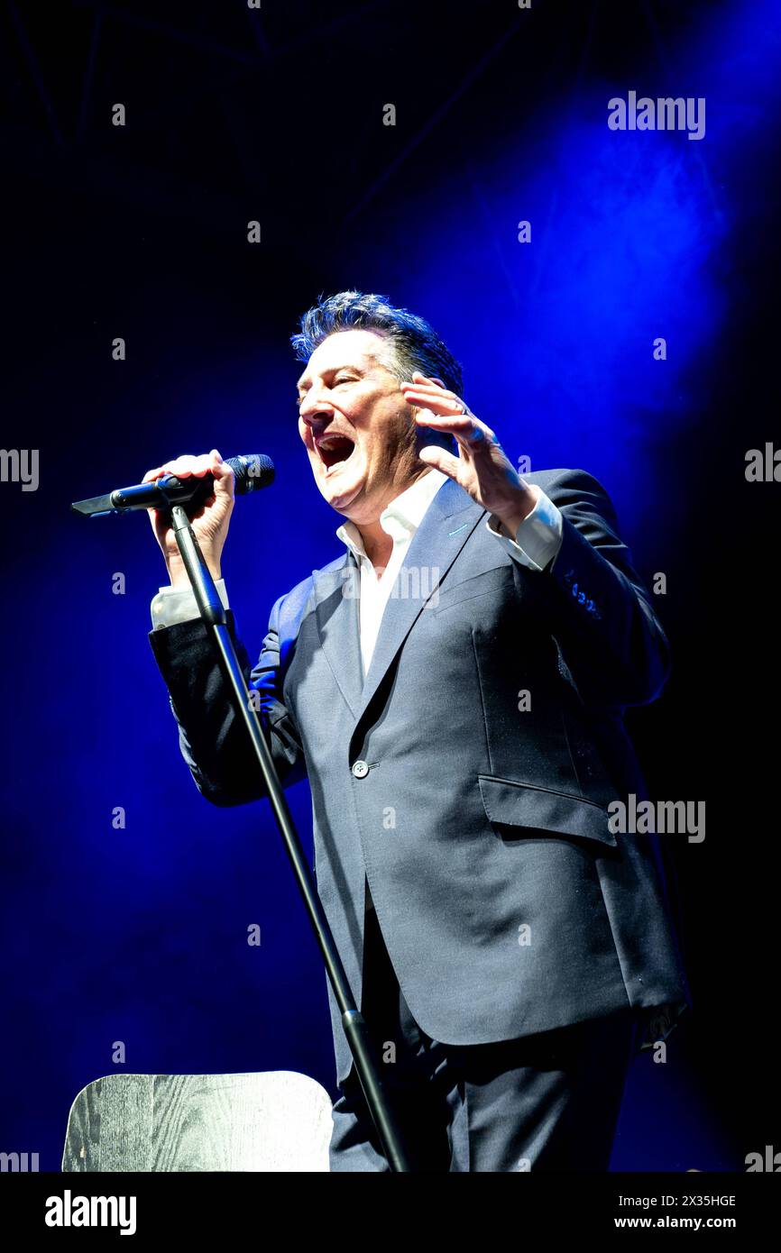 Music Concert - Tony Hadley - Mad About You with The Fabulous TH Band Tony Hadley, stage name of Anthony Patrick Hadley, sing on stage during his live performs for Mad About You with The Fabulous TH Band European Tour at PalaUnical Theatre on April 24, 2024 in Mantua, Italy. Mantua PalaUnical Theatre Italy Copyright: xRobertoxTommasinix/xLiveMediax LPM 1327370 Stock Photo