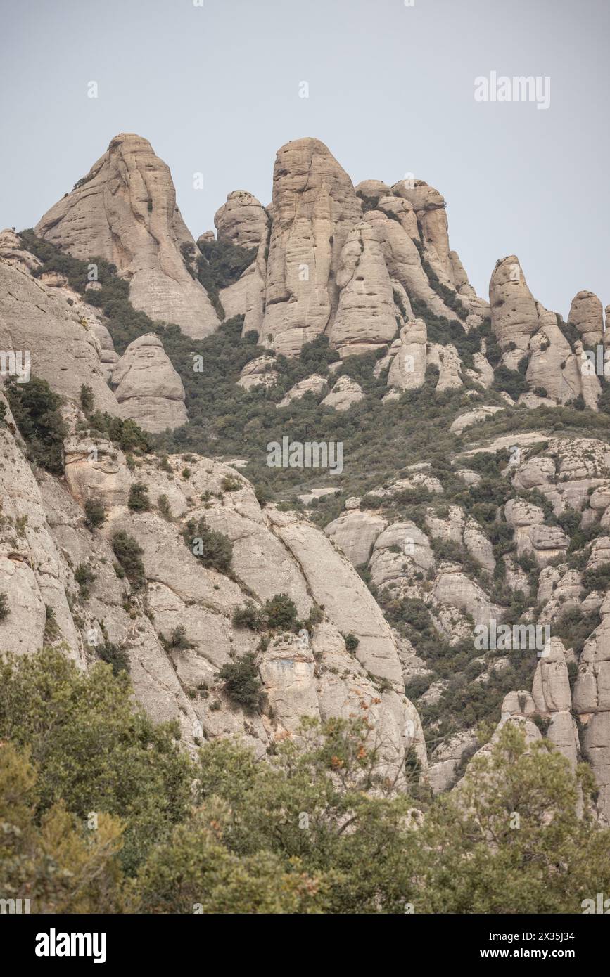 Mountains and rock formations in the Montserrat Range, near Barcelona, Catalonia, Spain. Stock Photo