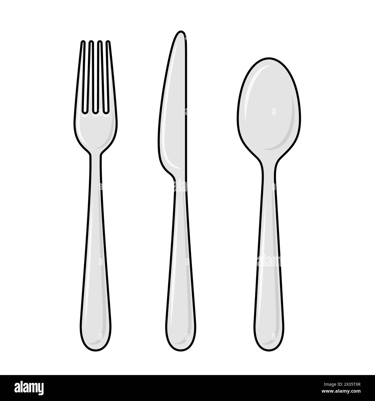 Vector Flat Fork, Knife and Spoon with Outline Icon Set, Cutlery ...