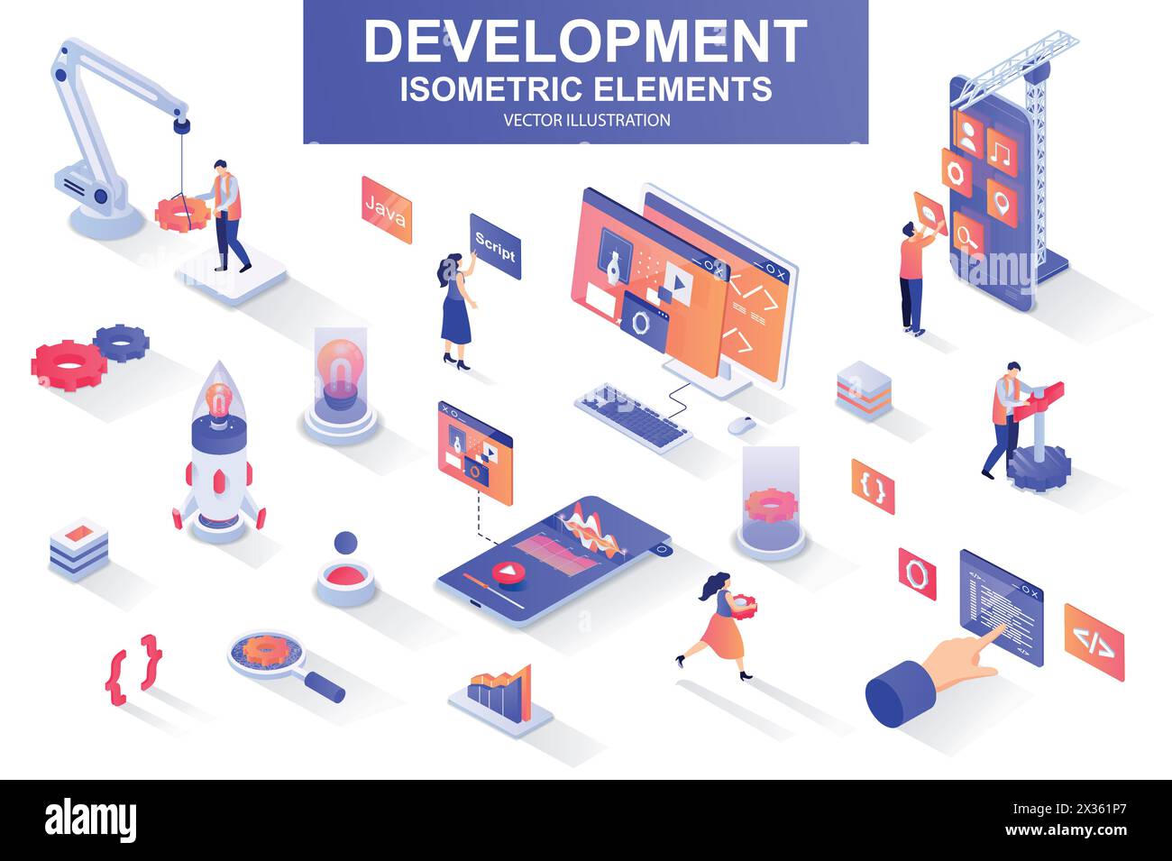 Development company bundle of isometric elements. interface prototyping ...