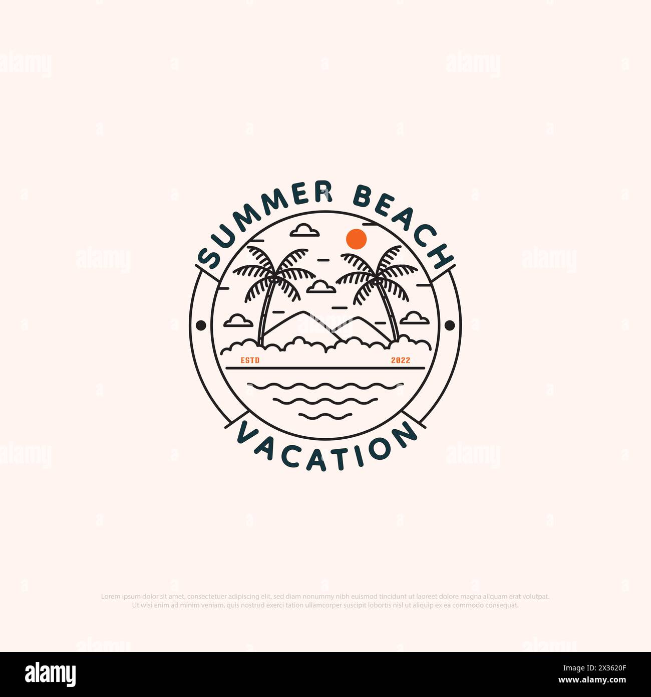 summer beach logo design with line art style, outdoor vacation vector illustration sign symbol template Stock Vector