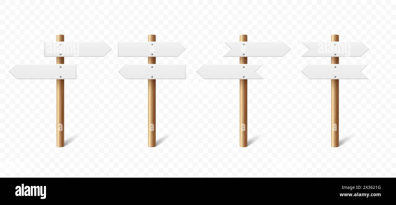 Realistic Sign Post Set Realistic Blank Road Signboard Plywood