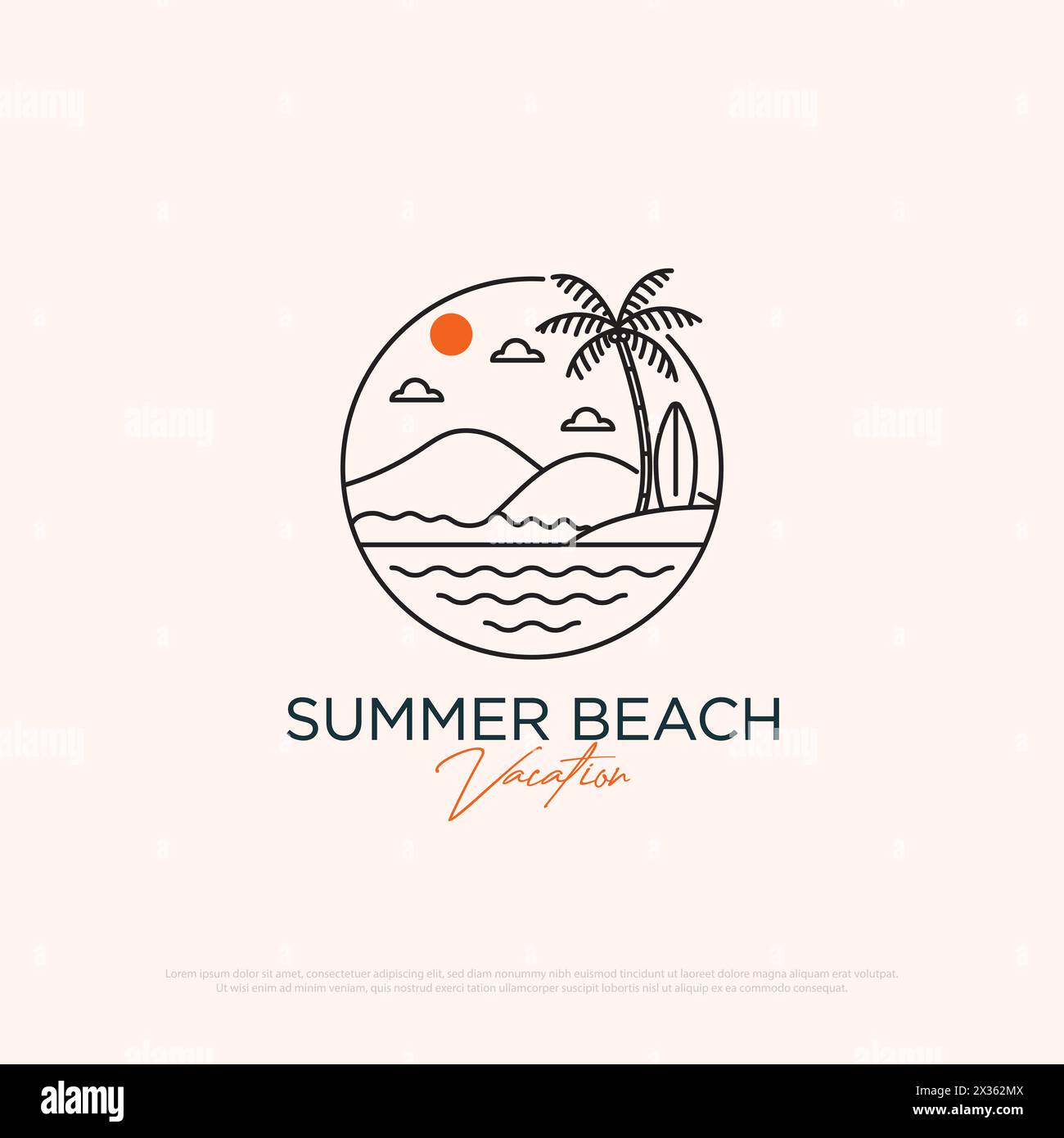 Summer vacation logo design with line art simple vector minimalist