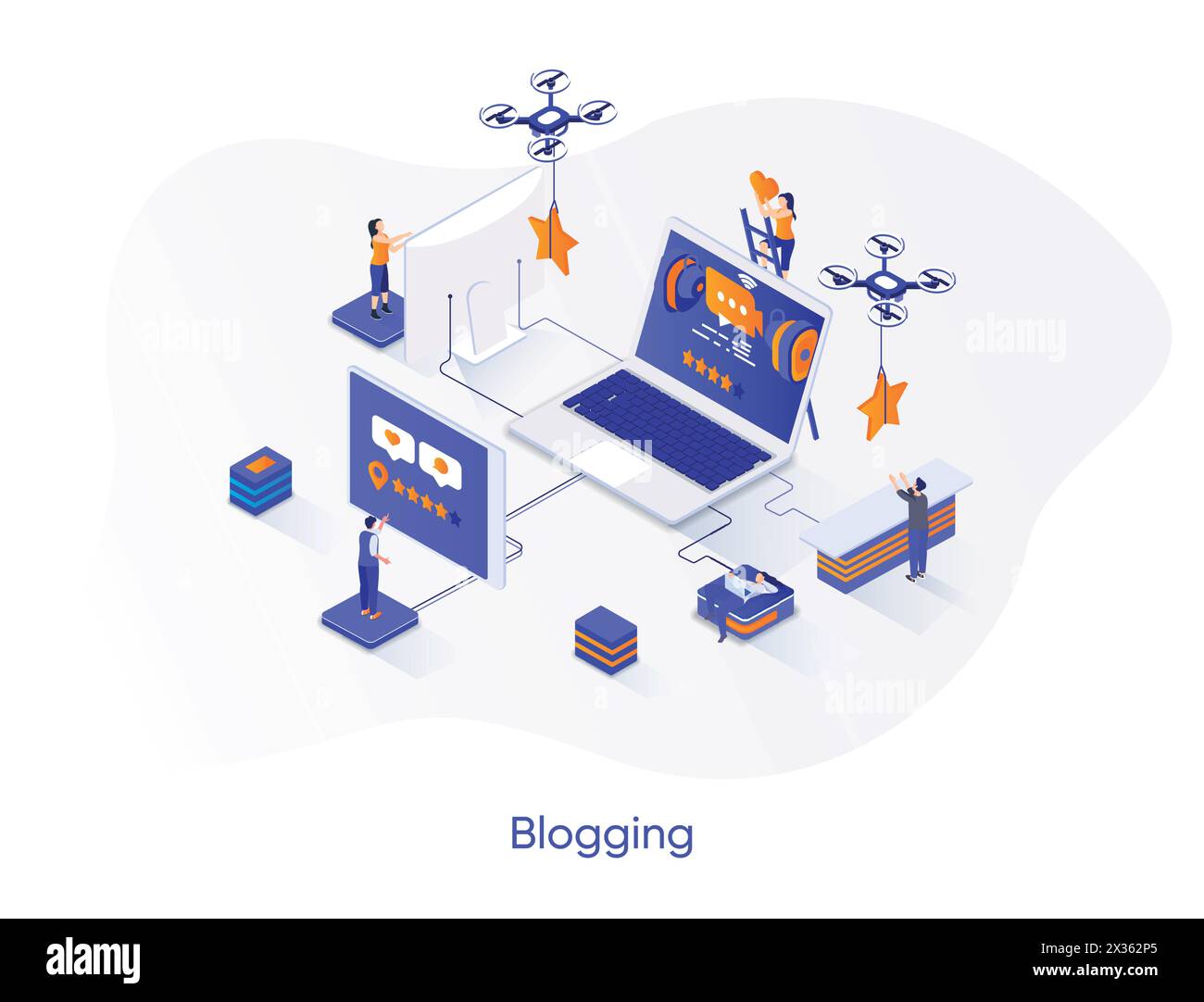 Blogging isometric web banner. Multimedia content publishing online isometry concept. Personal video production 3d scene, blogging platform flat desig Stock Vector