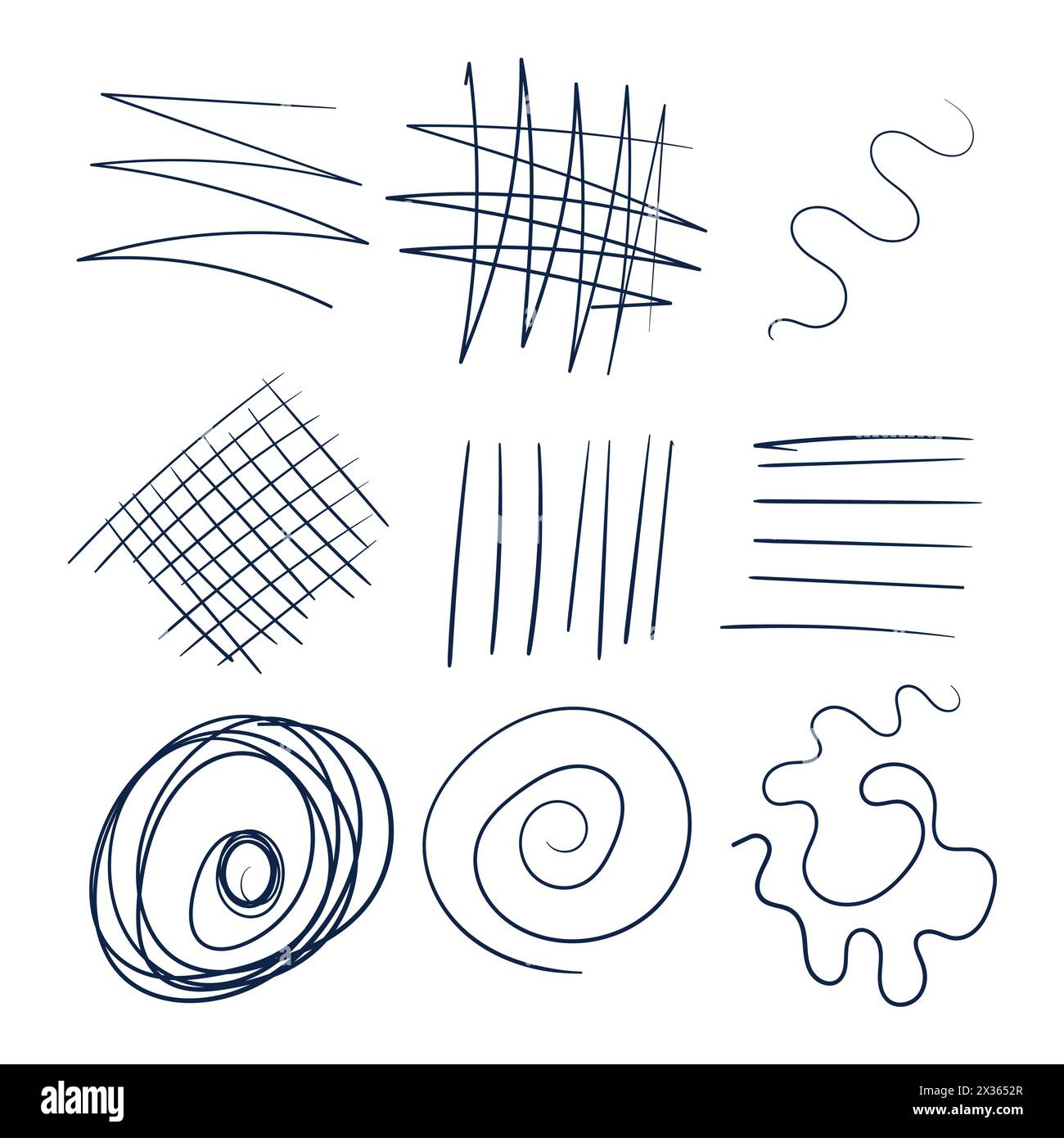 Random Scribbles Set. Hand Drawn Scribbles Doodle Vector Set. Ink Pen Drawing Doodles. Stock Vector