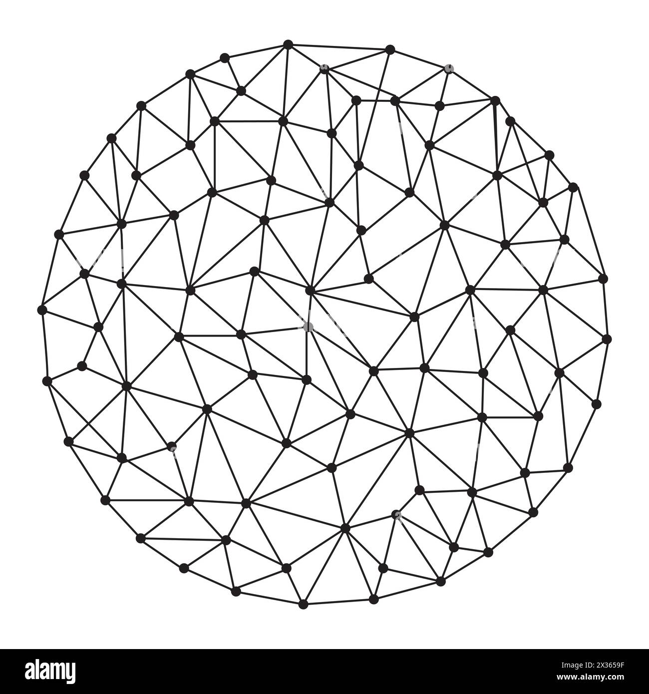 Geometric network sphere. Complex connected points and lines. Black polygonal mesh. Vector illustration. EPS 10. Stock Vector
