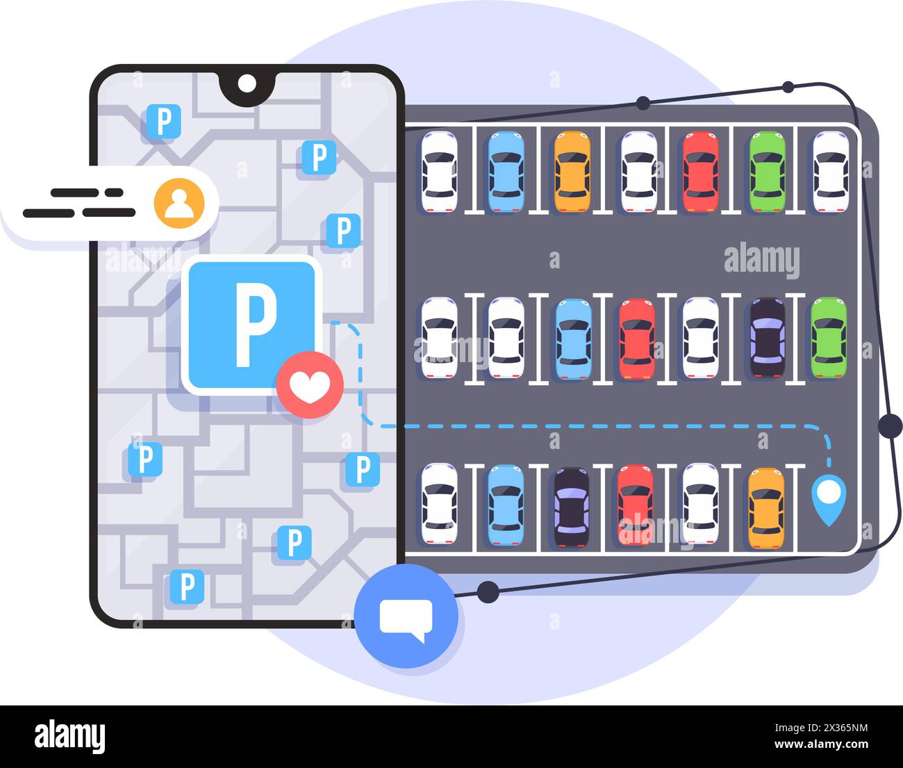 Online application for finding parking spaces, city parking, vector illustration. Stock Vector