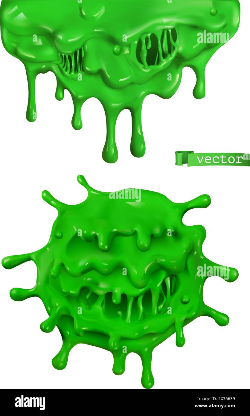 Green slime. 3d cartoon vector objects Stock Vector