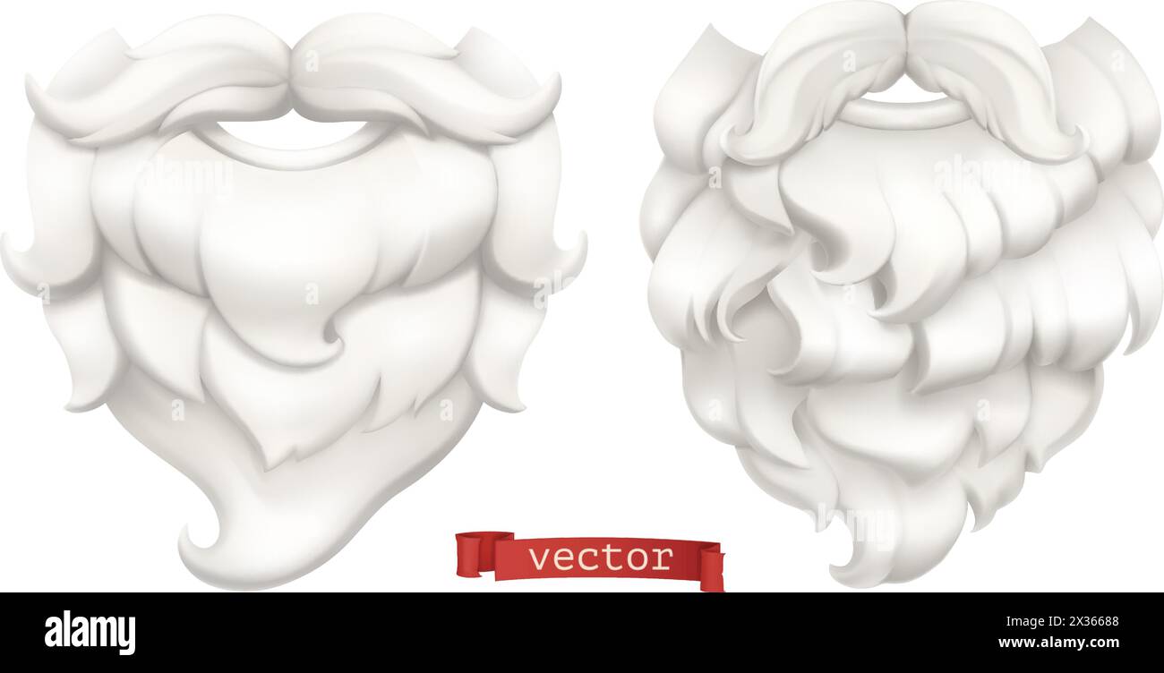 Santa Claus. White beard and mustache. 3d vector icon Stock Vector
