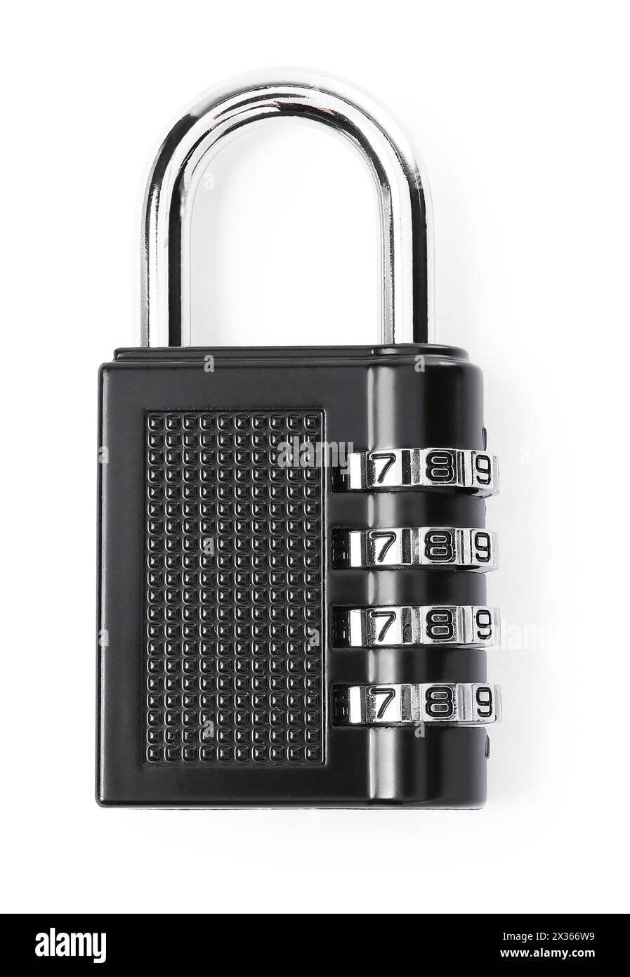 Locked steel combination padlock isolated on white, top view Stock ...
