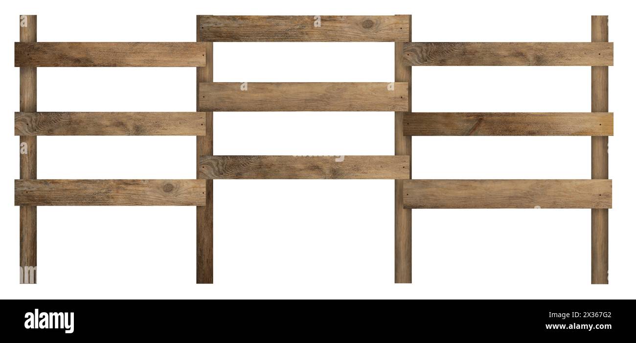 Fence made of wooden planks isolated on white Stock Photo - Alamy