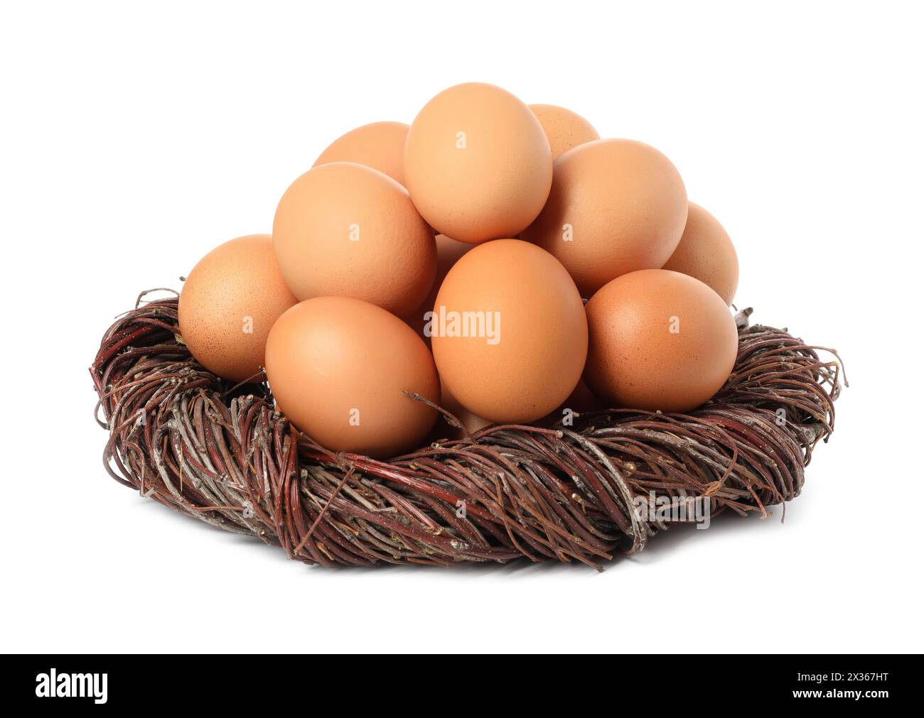 Chicken eggs and nest isolated on white Stock Photo - Alamy