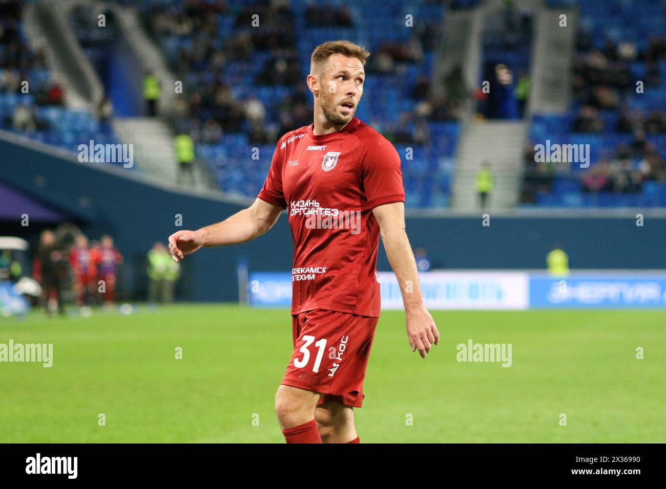 Saint Petersburg, Russia. 24th Apr, 2024. Maciej Rybus (31) of Rubin seen during the Russian Premier League football match between Zenit Saint Petersburg and Rubin Kazan at Gazprom Arena. Final score; Zenit 0:2 Rubin. (Photo by Maksim Konstantinov/SOPA Images/Sipa USA) Credit: Sipa USA/Alamy Live News Stock Photo