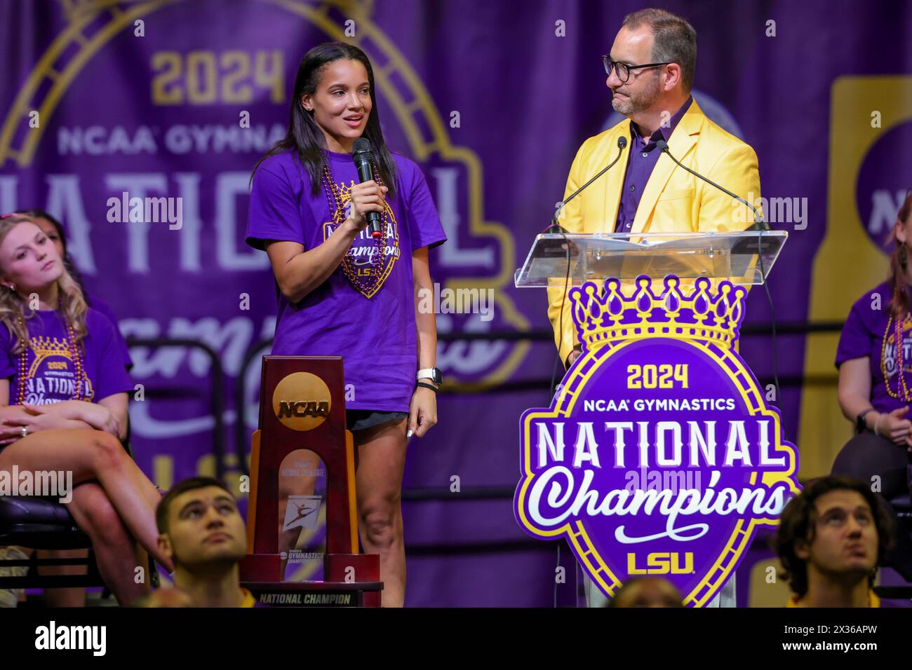 Baton Rouge, LA, USA. 24th Apr, 2024. LSU's Haleigh Bryant speaks to ...
