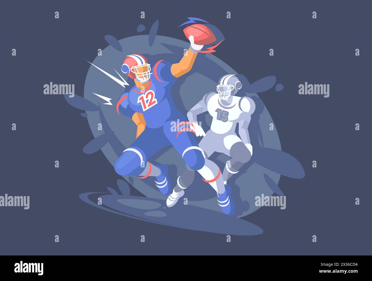 American football, sports event, a football player catches the ball. Stock Vector