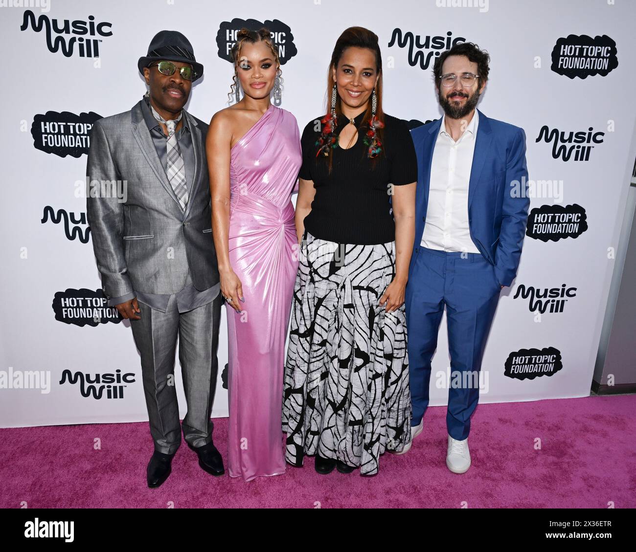 April 24, 2024, Los Angeles, California, USA: Michael Bearden, Andra Day, Rhiannon Giddens and Josh Groban attend the 16th Annual Music Will Benefit. (Credit Image: © Billy Bennight/ZUMA Press Wire) EDITORIAL USAGE ONLY! Not for Commercial USAGE! Stock Photo