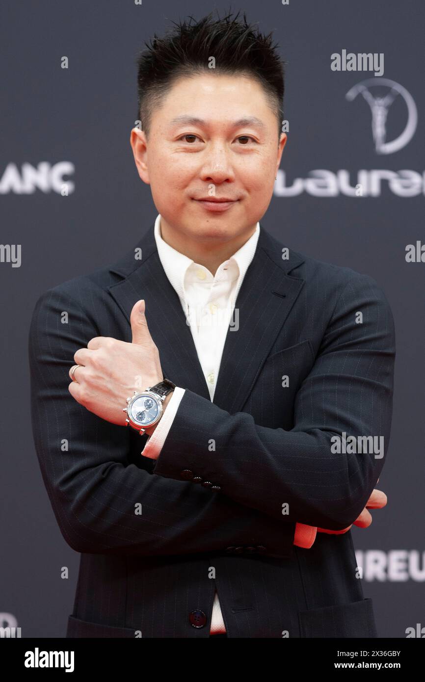 Madrid, Spain. 22nd Apr, 2024. Xiaopeng Li poses on the red carpet during Montblanc presents The Laureus World Sports Awards 2024 at Palacio de Cibeles in Madrid. (Photo by Nacho Lopez/SOPA Images/Sipa USA) Credit: Sipa USA/Alamy Live News Stock Photo