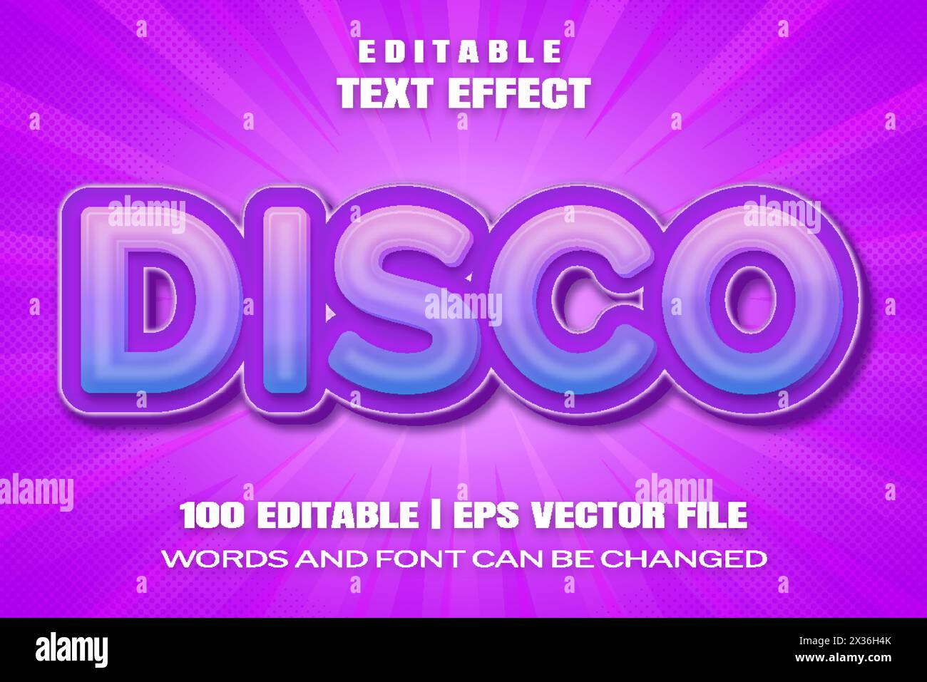 Editable text effects Disco , words and font can be changed Stock Vector