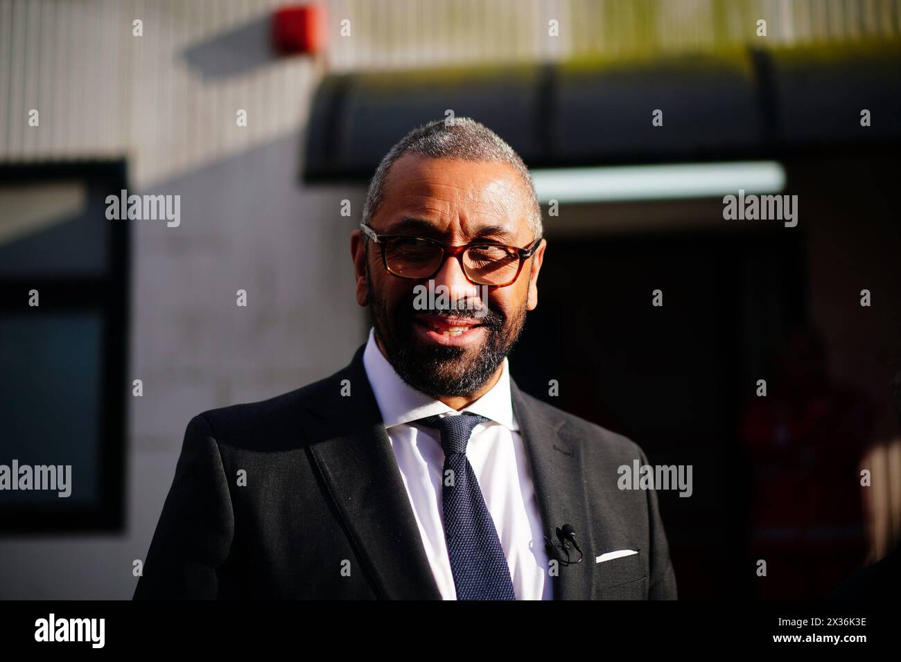 Home Secretary James Cleverly during a visit to the 'Hotspot' in Lampedusa, Italy, where migrants are detained. Picture date: Wednesday April 24, 2024. Stock Photo