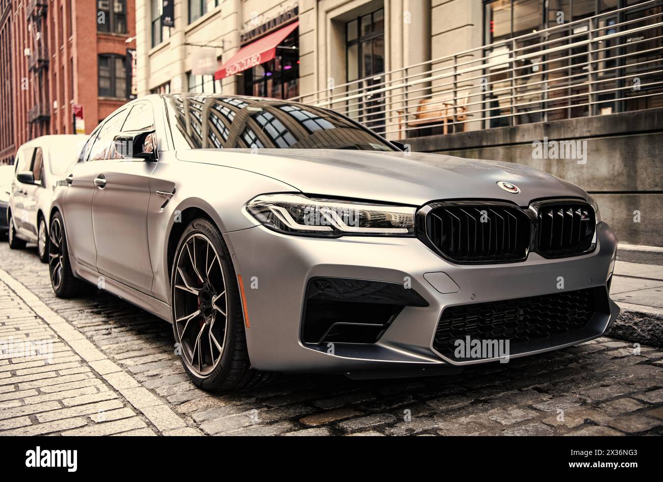 New York City, USA - July 15, 2023: BMW F90 M5 grey colo…
