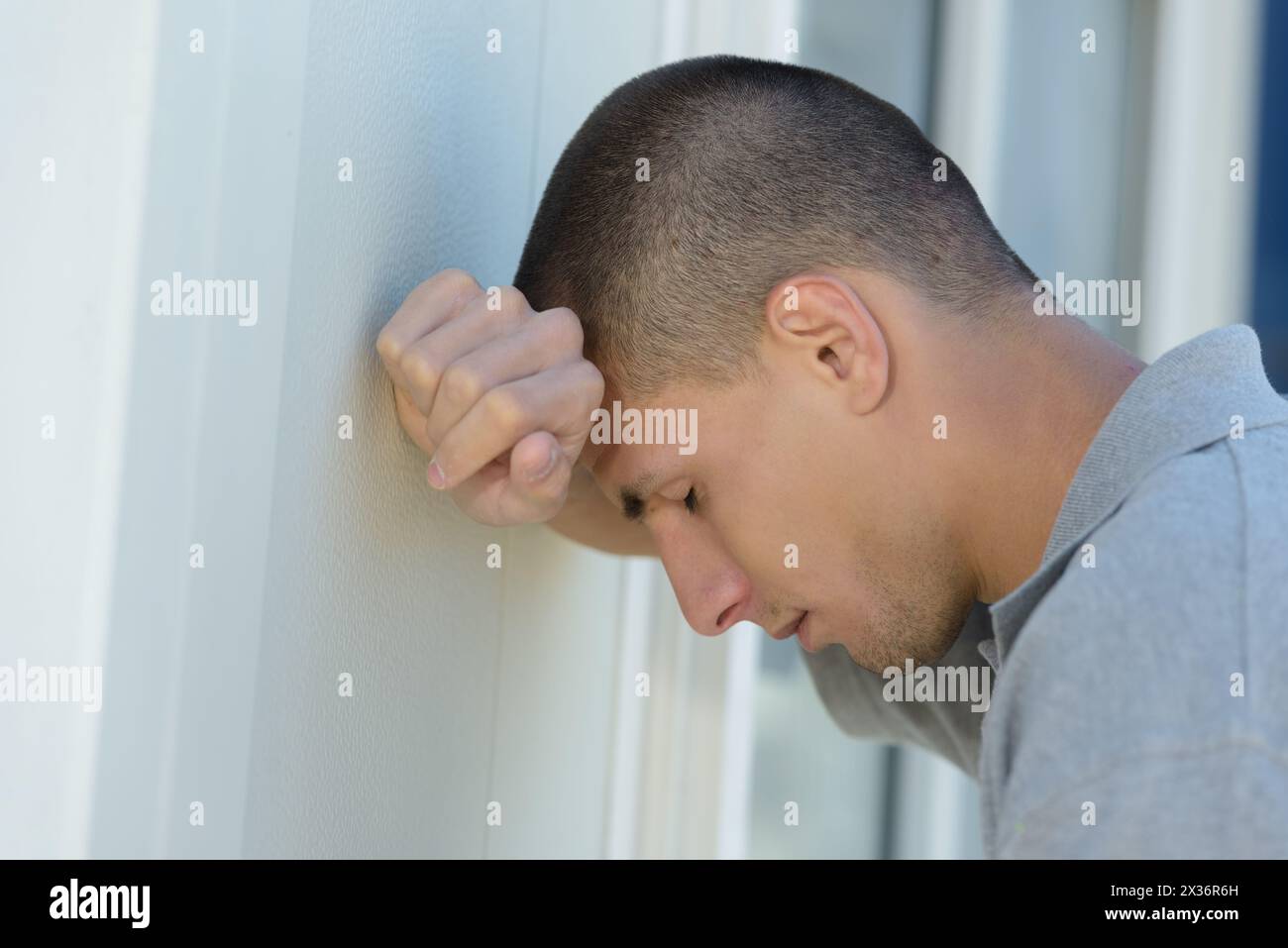 portrait of a tired young builder Stock Photo