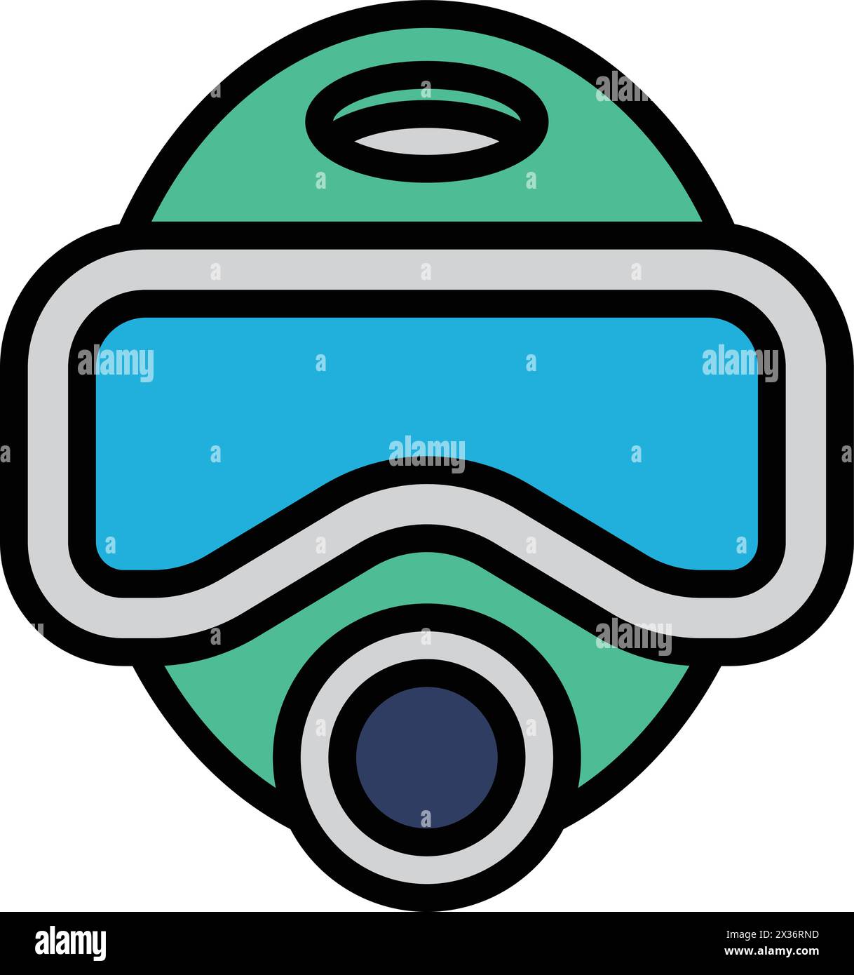 A black and white image of a diving mask with a black hose attached to it. The mask is designed to protect the wearer from water and other hazards whi Stock Vector