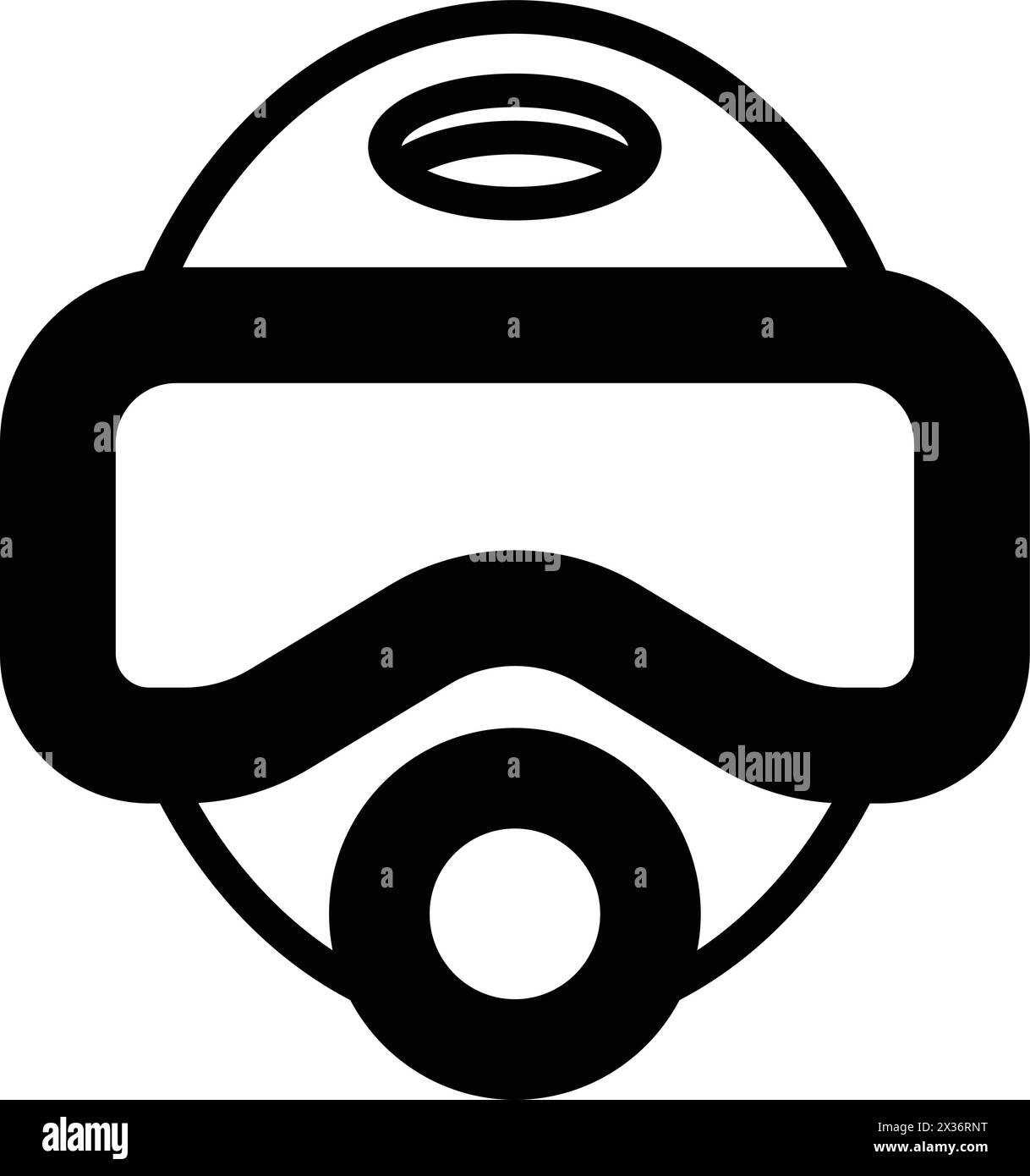 A black and white image of a diving mask with a black hose attached to it. The mask is designed to protect the wearer from water and other hazards whi Stock Vector